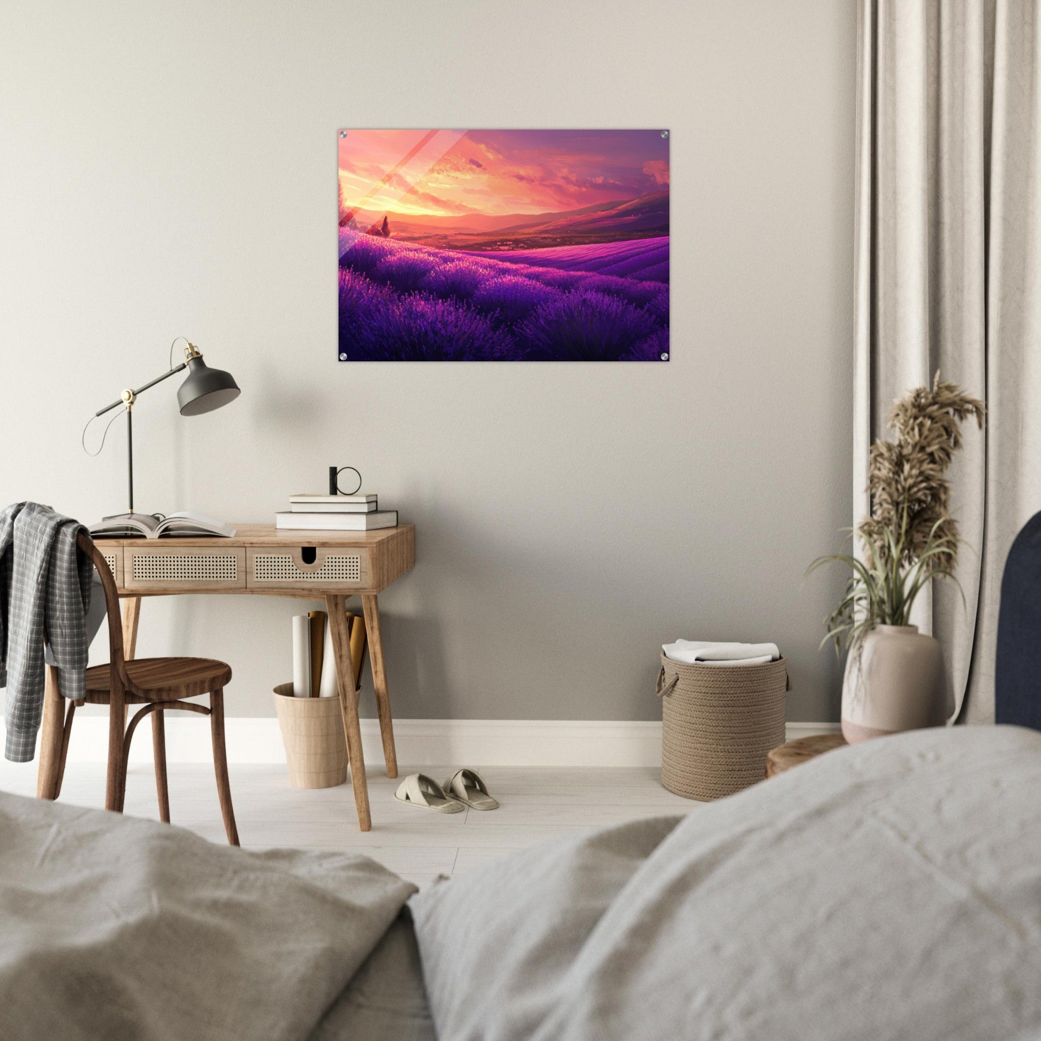 Acrylic Print Landscape - Rolling lavender fields under a pink - hued sunset 2 - Shop Ai Art WebShop - Digital Art online Store