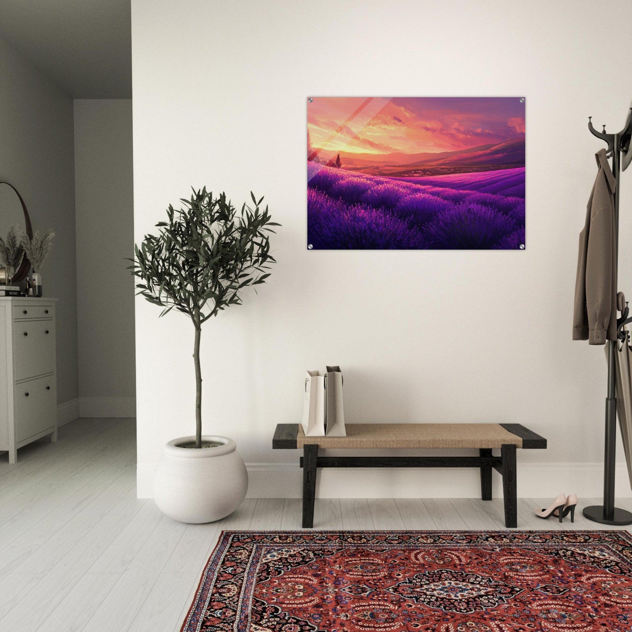 Acrylic Print Landscape - Rolling lavender fields under a pink - hued sunset 2 - Shop Ai Art WebShop - Digital Art online Store