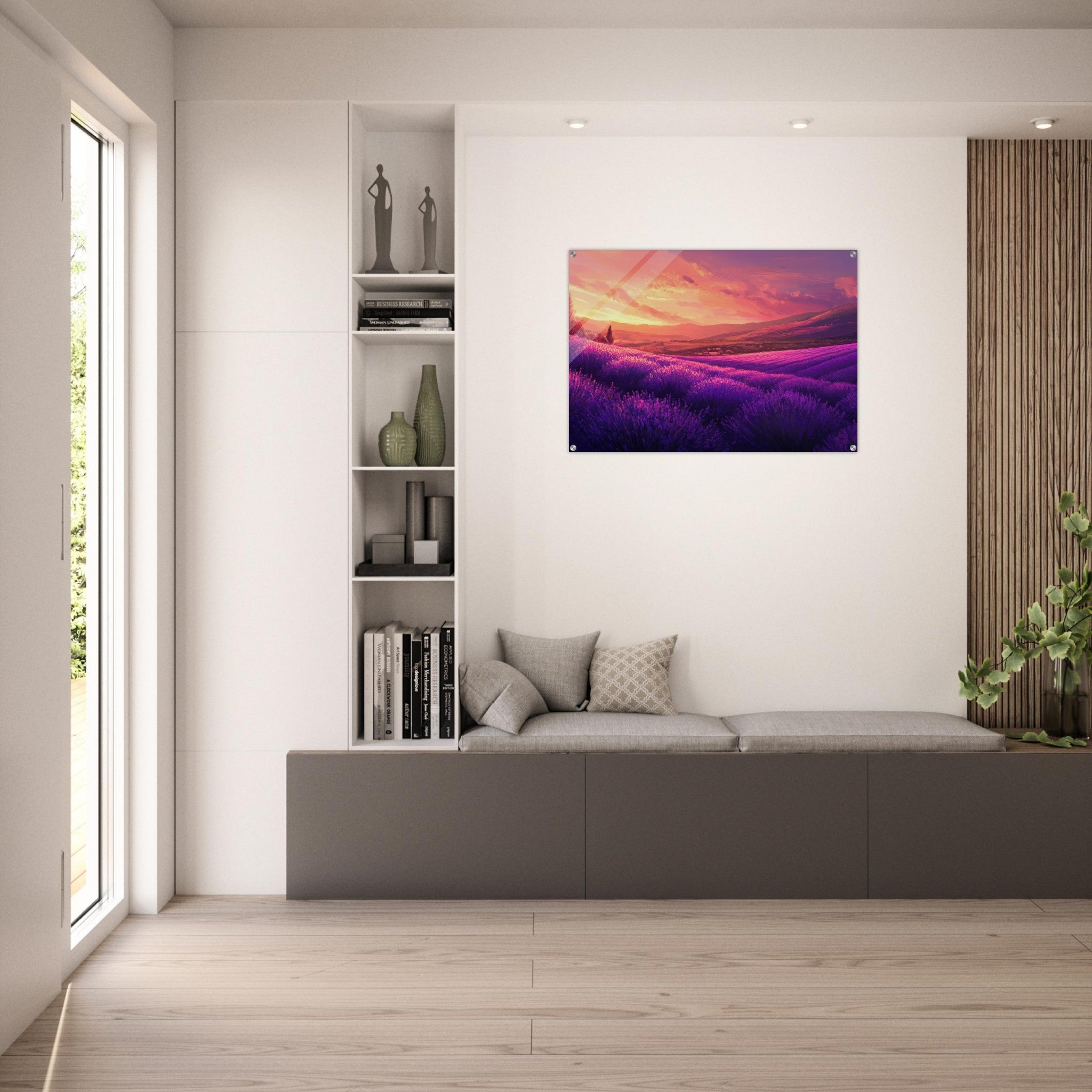Acrylic Print Landscape - Rolling lavender fields under a pink - hued sunset 2 - Shop Ai Art WebShop - Digital Art online Store