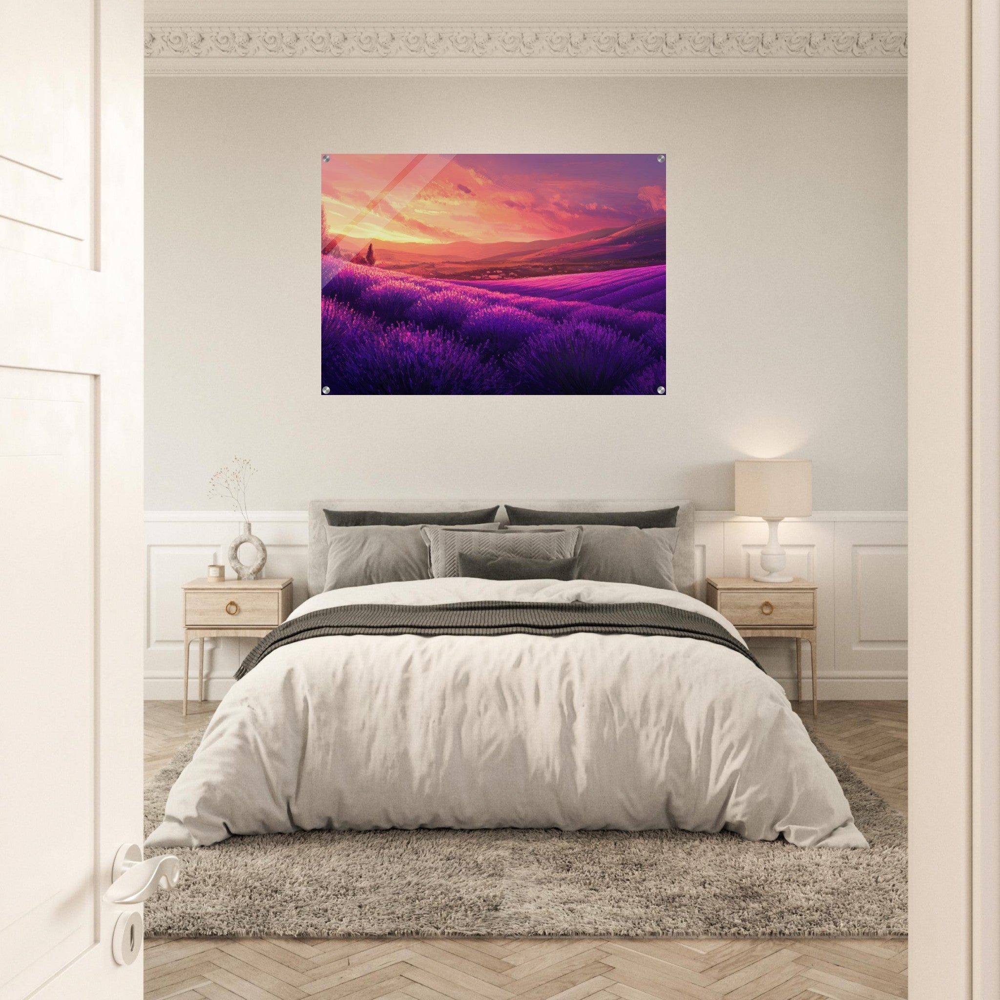 Acrylic Print Landscape - Rolling lavender fields under a pink - hued sunset 2 - Shop Ai Art WebShop - Digital Art online Store