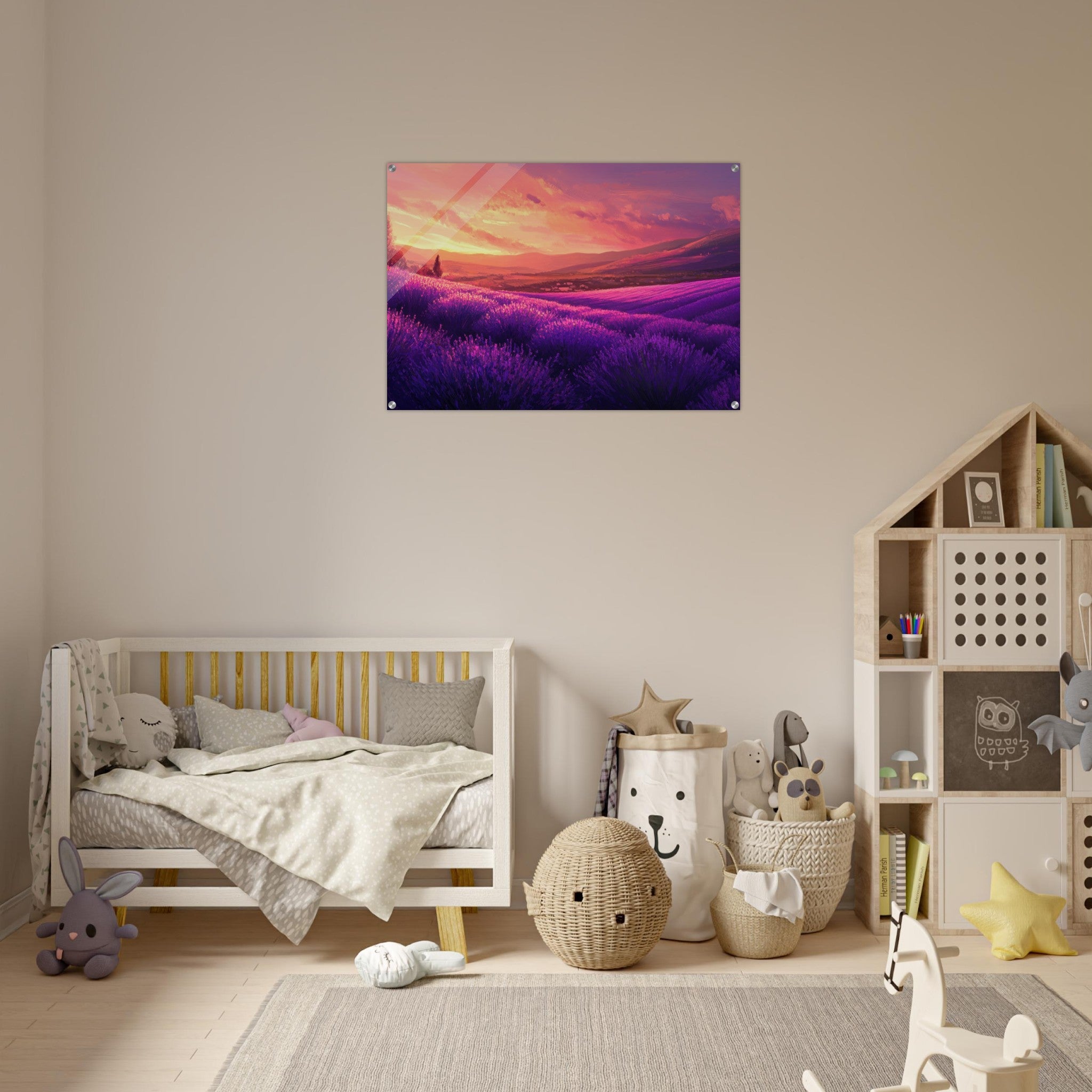 Acrylic Print Landscape - Rolling lavender fields under a pink - hued sunset 2 - Shop Ai Art WebShop - Digital Art online Store