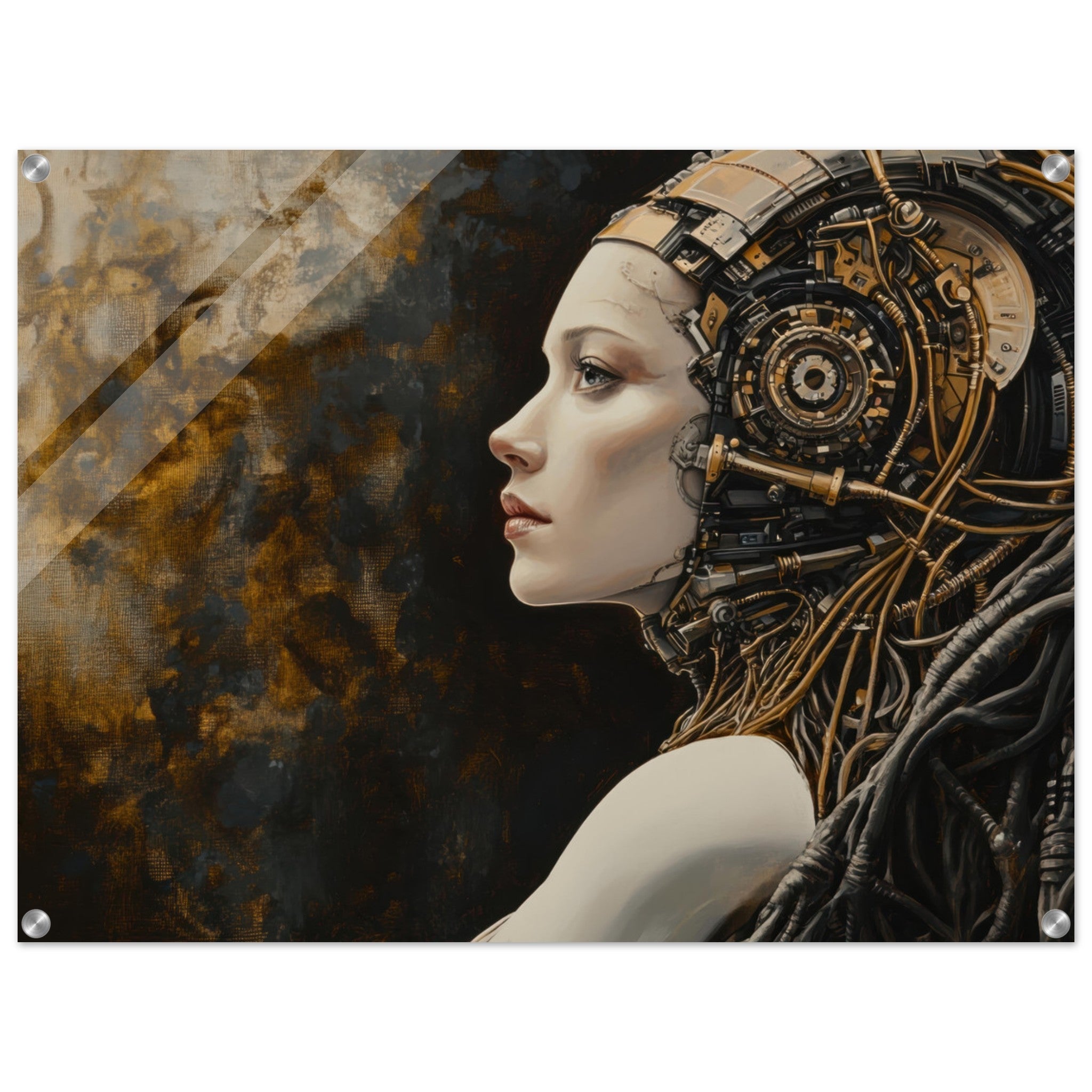 Acrylic Print Landscape - Surrealist Hybrid Queen on a Biomechanical Thrown - Shop Ai Art WebShop - Digital Art online Store