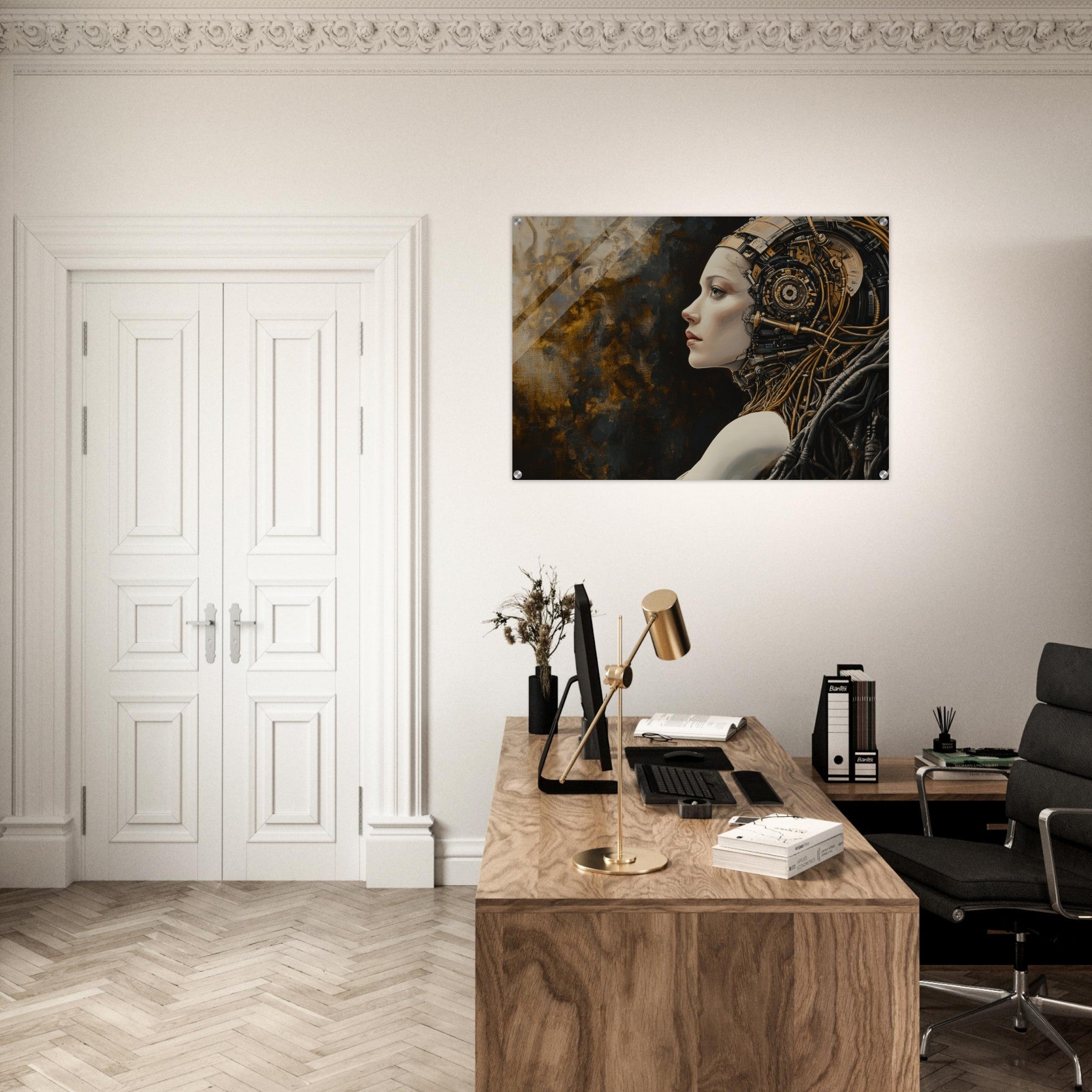 Acrylic Print Landscape - Surrealist Hybrid Queen on a Biomechanical Thrown - Shop Ai Art WebShop - Digital Art online Store