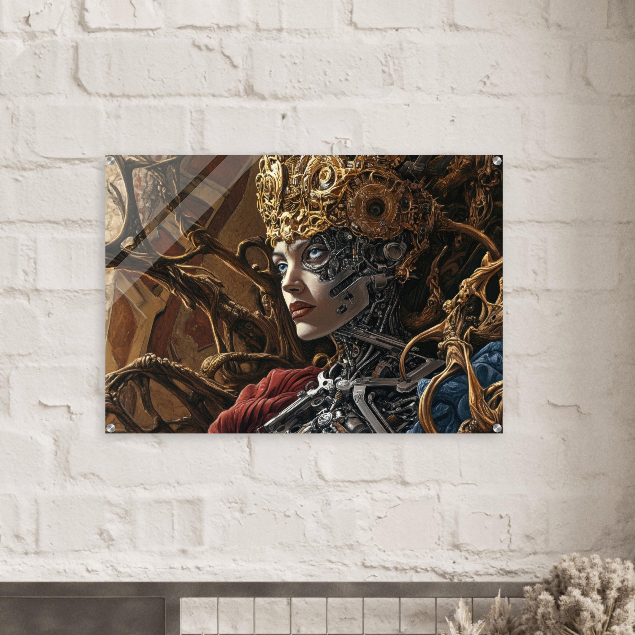Acrylic Print Landscape - Surrealist Hybrid Queen on a Biomechanical Thrown 3 - Shop Ai Art WebShop - Digital Art online Store