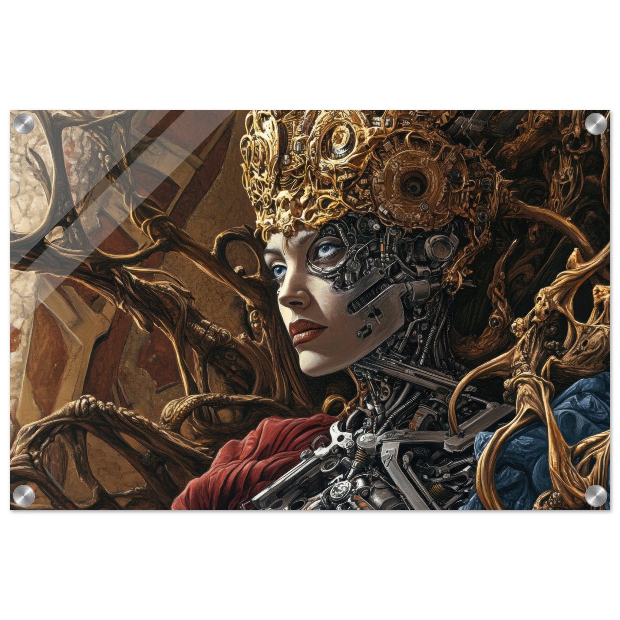 Acrylic Print Landscape - Surrealist Hybrid Queen on a Biomechanical Thrown 3 - Shop Ai Art WebShop - Digital Art online Store