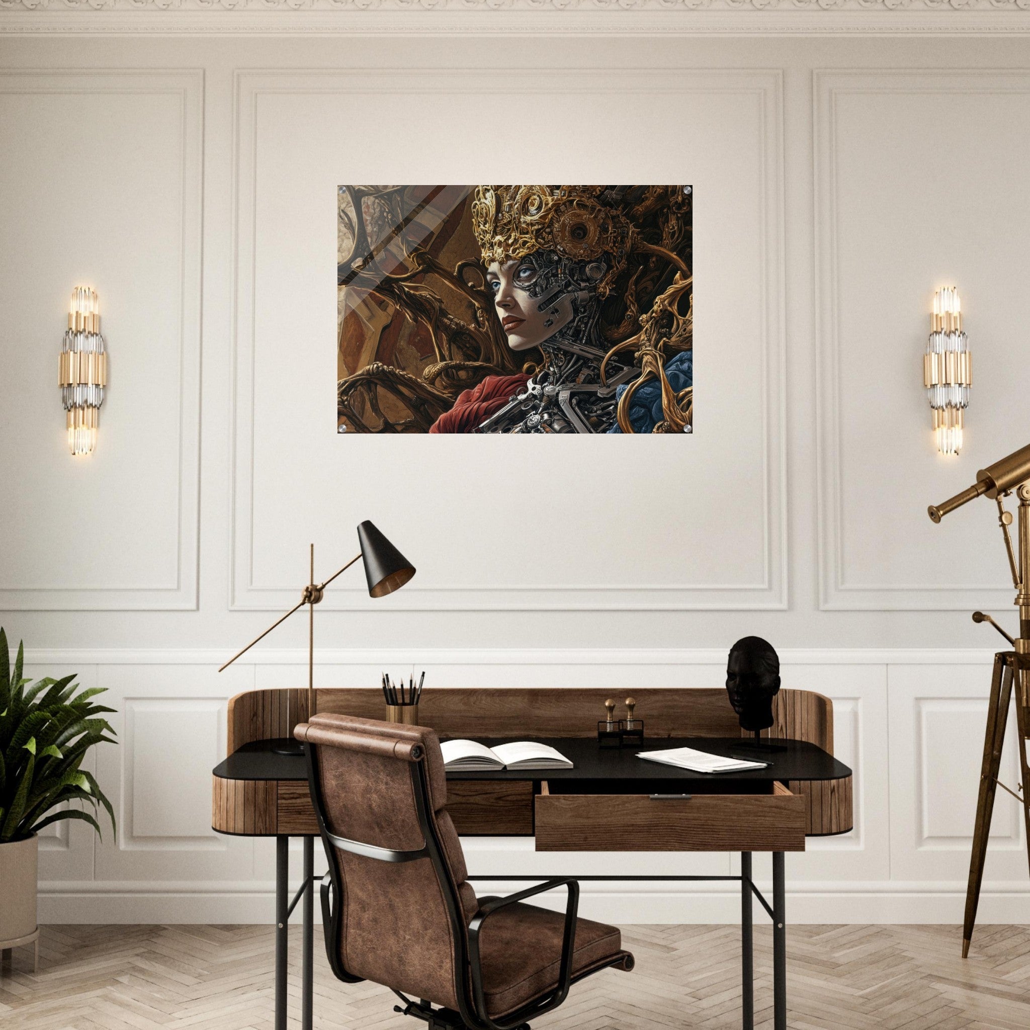 Acrylic Print Landscape - Surrealist Hybrid Queen on a Biomechanical Thrown 3 - Shop Ai Art WebShop - Digital Art online Store