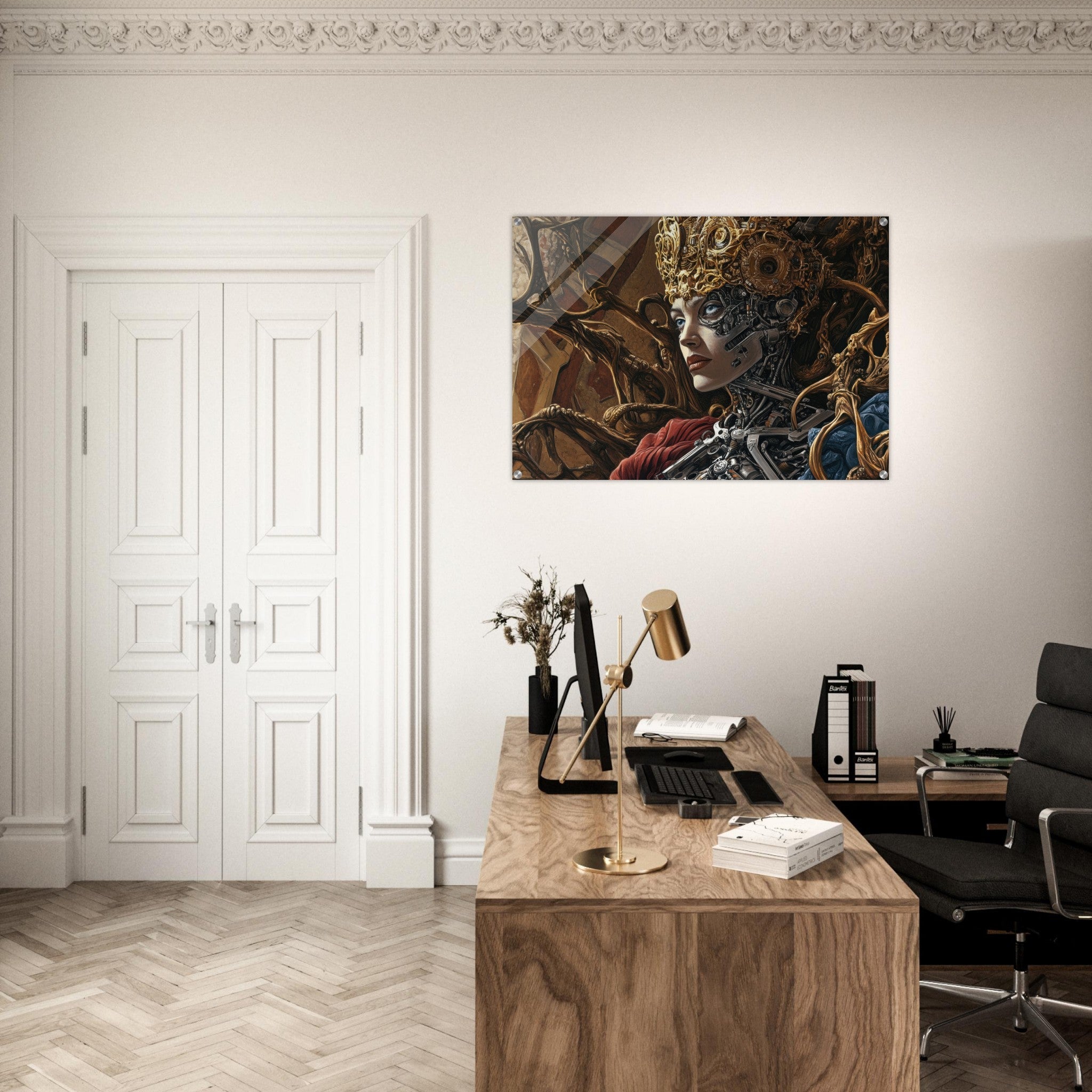 Acrylic Print Landscape - Surrealist Hybrid Queen on a Biomechanical Thrown 3 - Shop Ai Art WebShop - Digital Art online Store