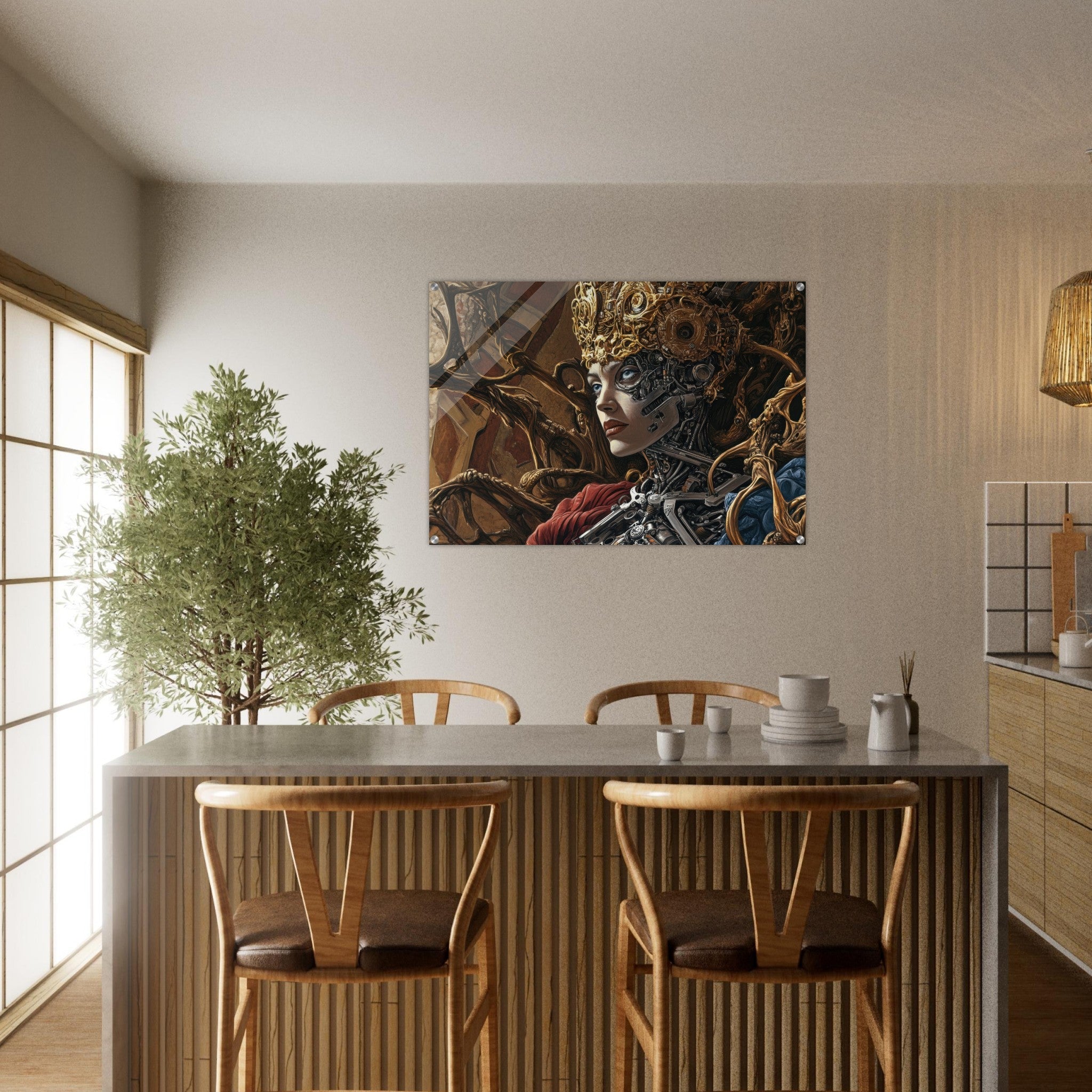 Acrylic Print Landscape - Surrealist Hybrid Queen on a Biomechanical Thrown 3 - Shop Ai Art WebShop - Digital Art online Store