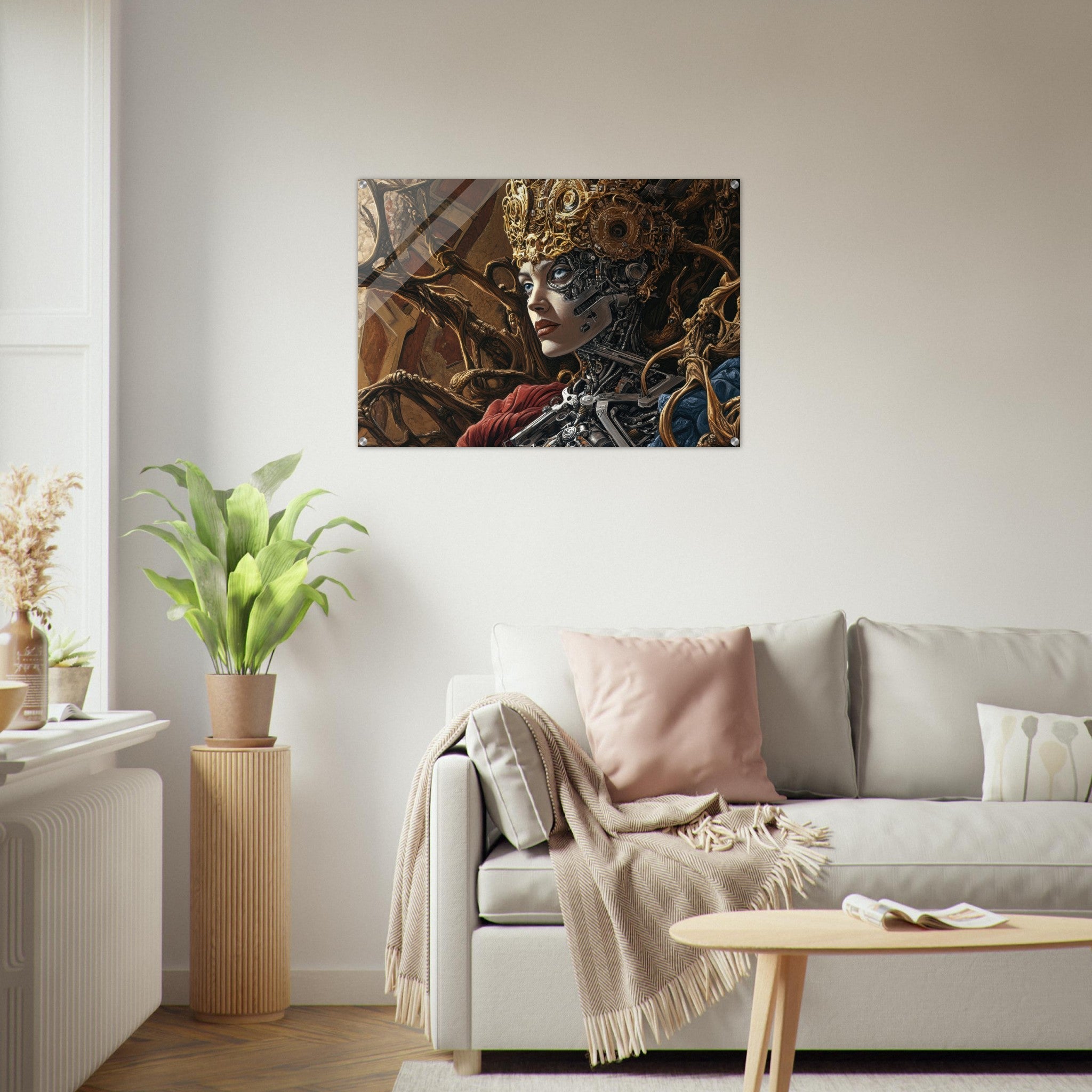 Acrylic Print Landscape - Surrealist Hybrid Queen on a Biomechanical Thrown 3 - Shop Ai Art WebShop - Digital Art online Store