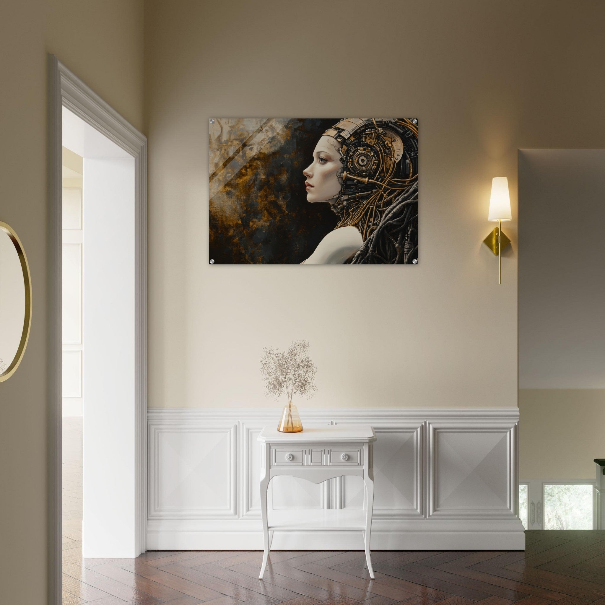 Acrylic Print Landscape - Surrealist Hybrid Queen on a Biomechanical Thrown - Shop Ai Art WebShop - Digital Art online Store