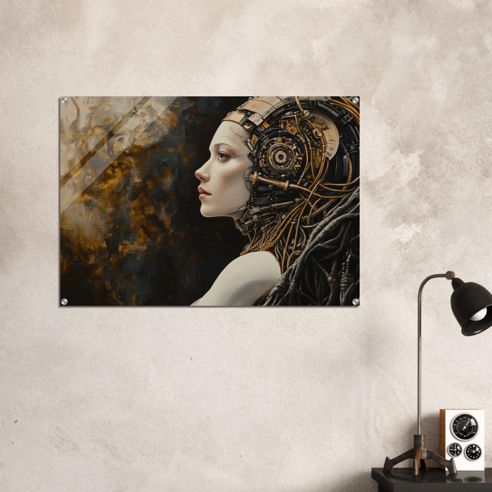 Acrylic Print Landscape - Surrealist Hybrid Queen on a Biomechanical Thrown - Shop Ai Art WebShop - Digital Art online Store