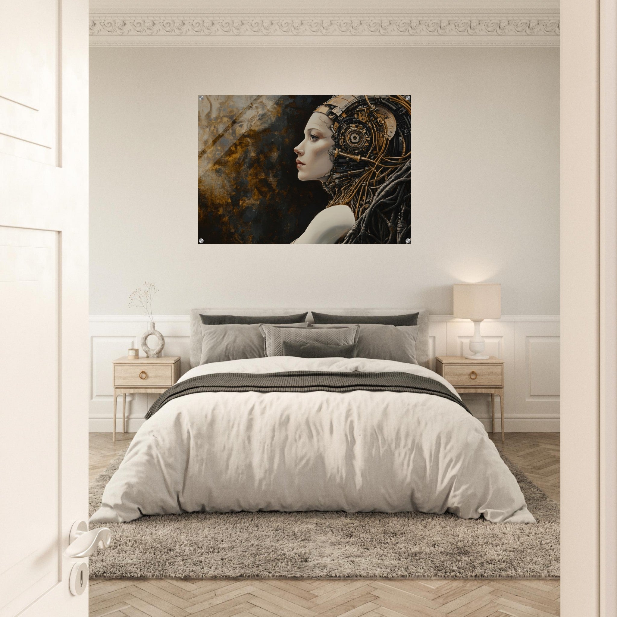 Acrylic Print Landscape - Surrealist Hybrid Queen on a Biomechanical Thrown - Shop Ai Art WebShop - Digital Art online Store