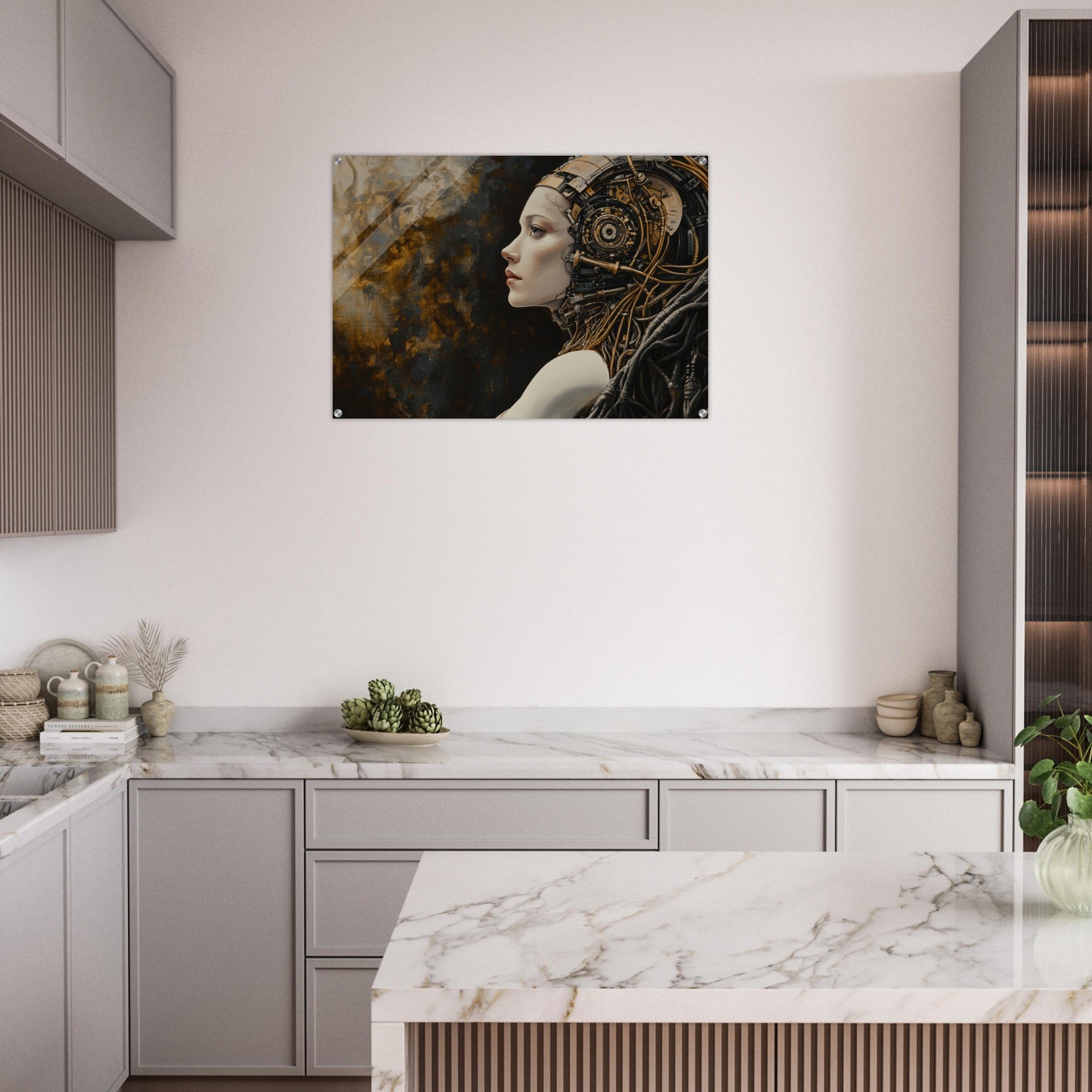 Acrylic Print Landscape - Surrealist Hybrid Queen on a Biomechanical Thrown - Shop Ai Art WebShop - Digital Art online Store