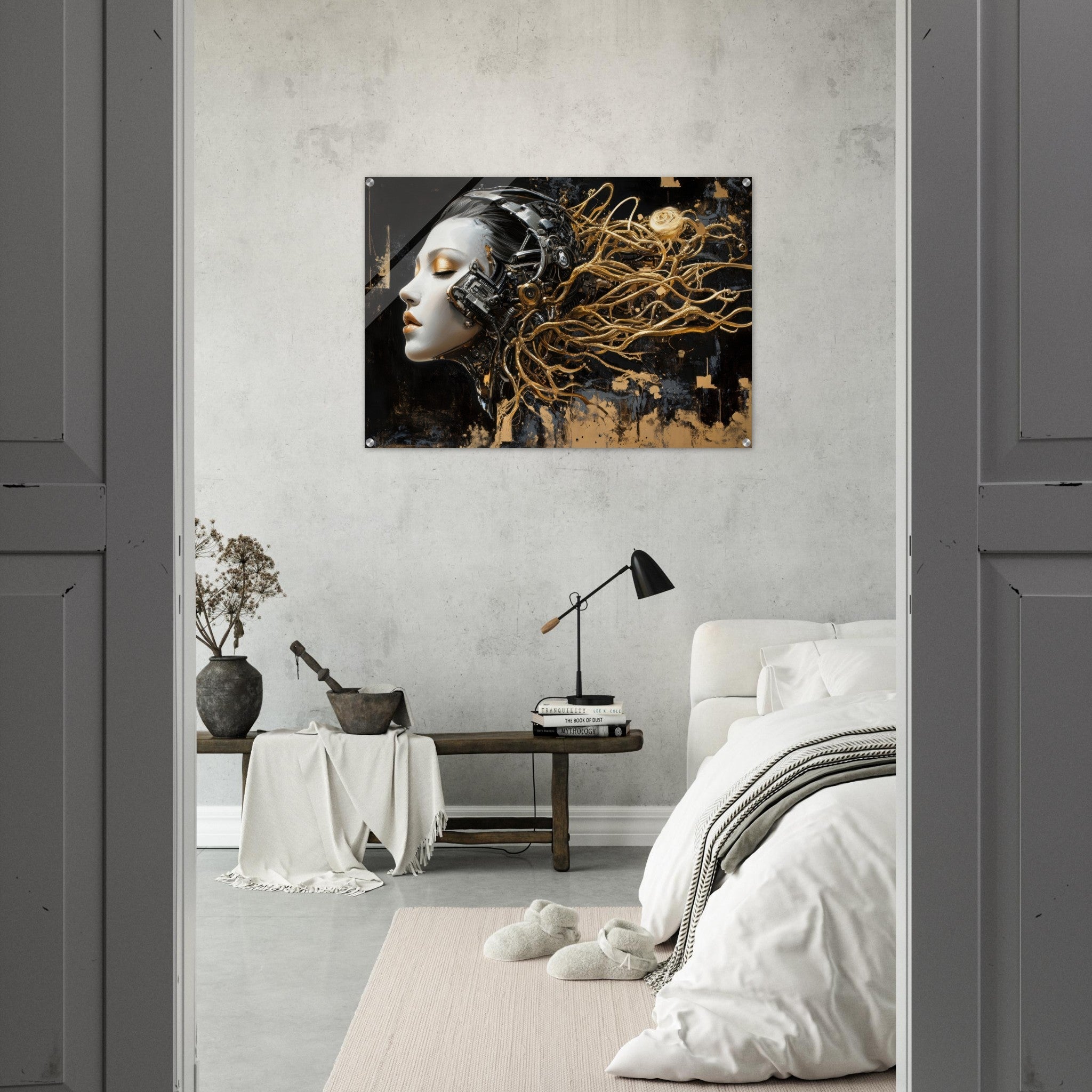 Acrylic Print Landscape - Surrealist Hybrid Queen on a Biomechanical Thrown 5 - Shop Ai Art WebShop - Digital Art online Store