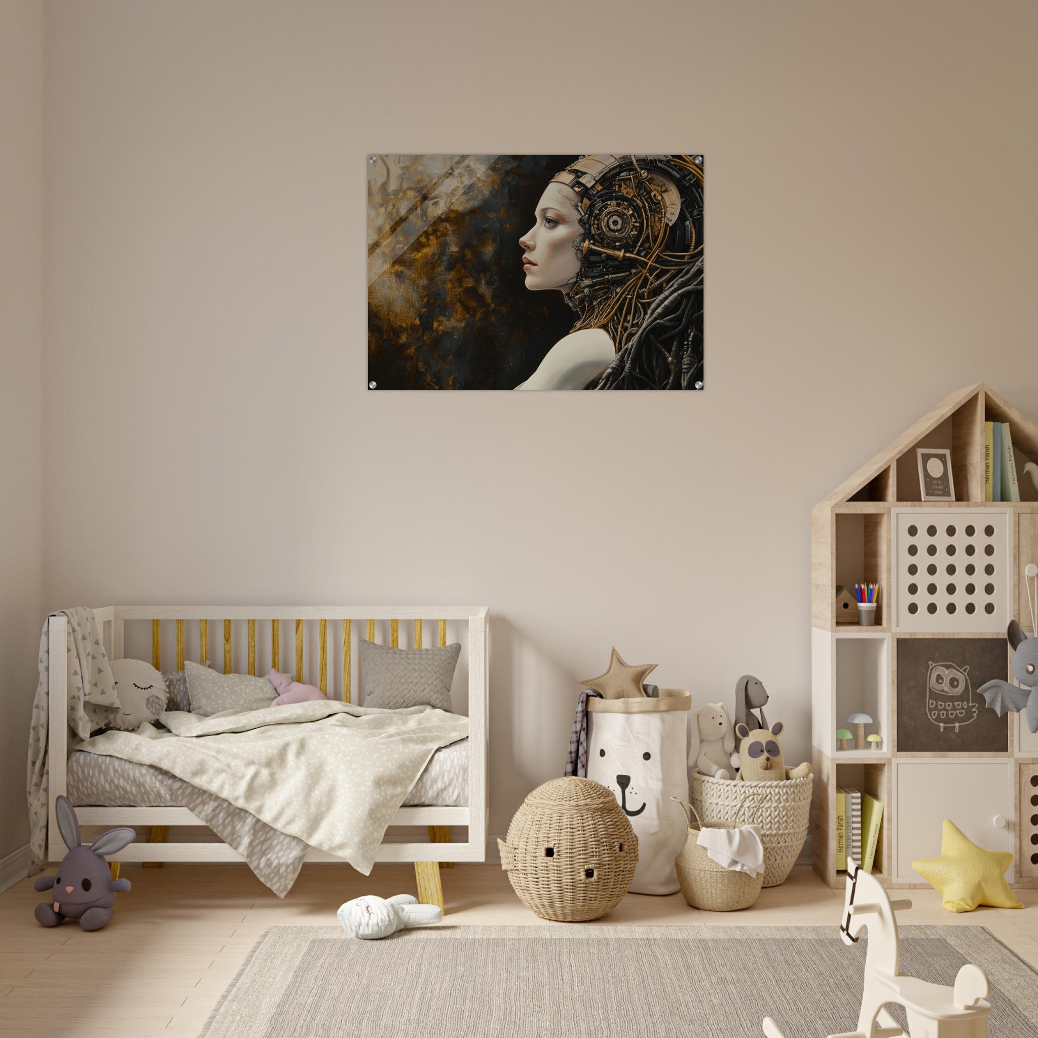 Acrylic Print Landscape - Surrealist Hybrid Queen on a Biomechanical Thrown - Shop Ai Art WebShop - Digital Art online Store