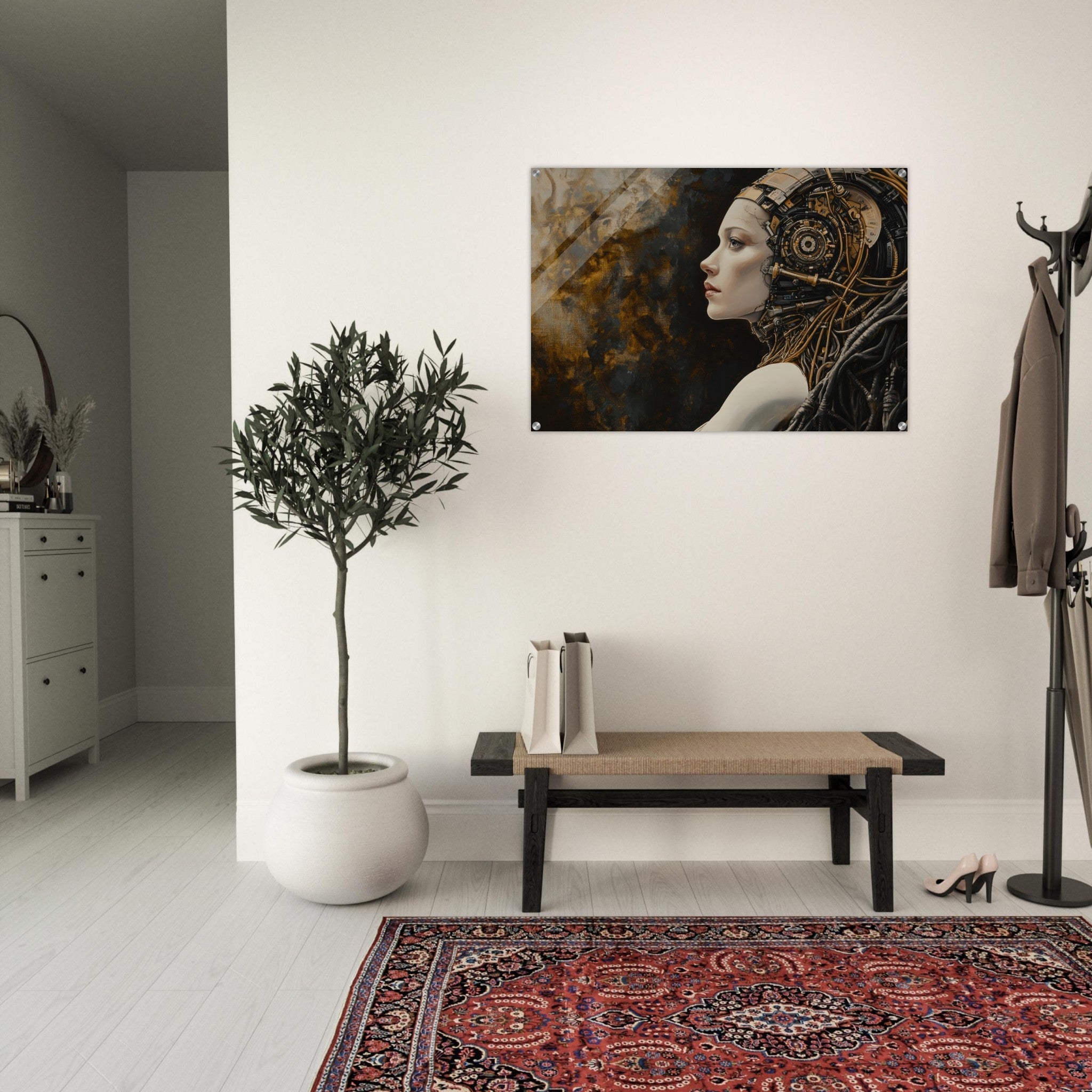 Acrylic Print Landscape - Surrealist Hybrid Queen on a Biomechanical Thrown - Shop Ai Art WebShop - Digital Art online Store