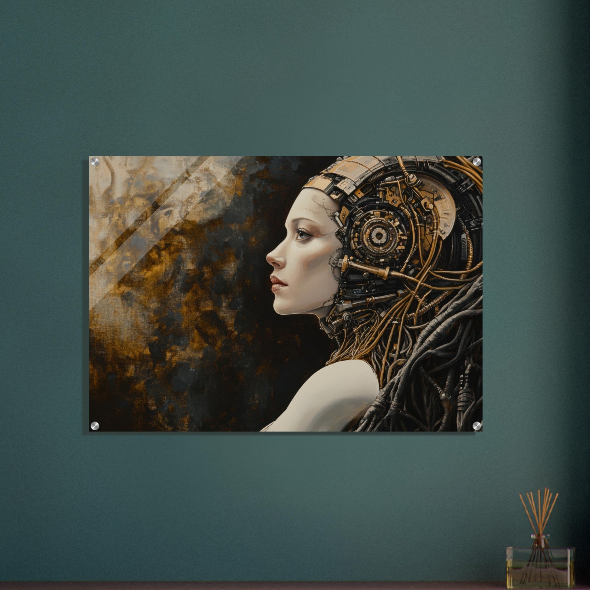 Acrylic Print Landscape - Surrealist Hybrid Queen on a Biomechanical Thrown - Shop Ai Art WebShop - Digital Art online Store