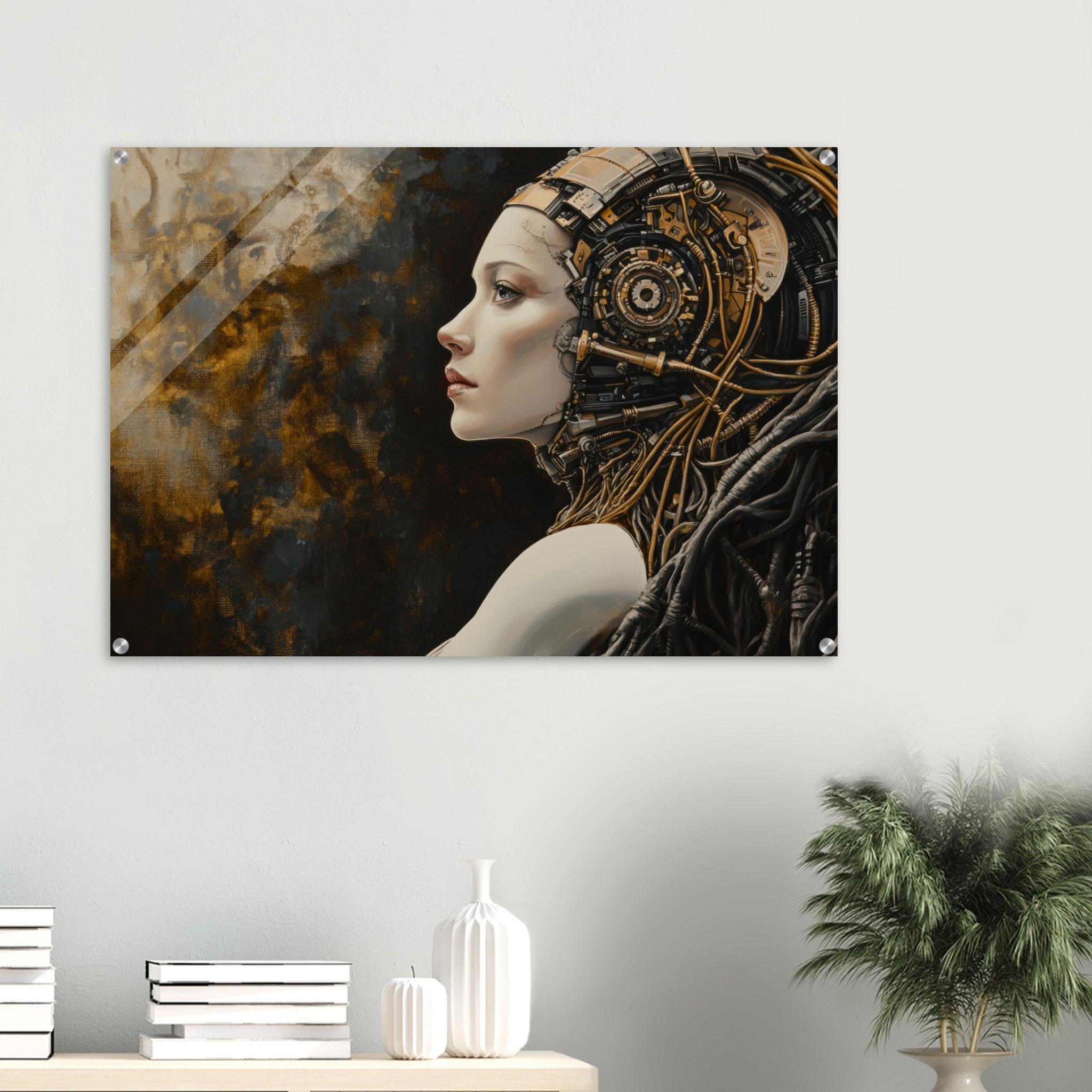 Acrylic Print Landscape - Surrealist Hybrid Queen on a Biomechanical Thrown - Shop Ai Art WebShop - Digital Art online Store