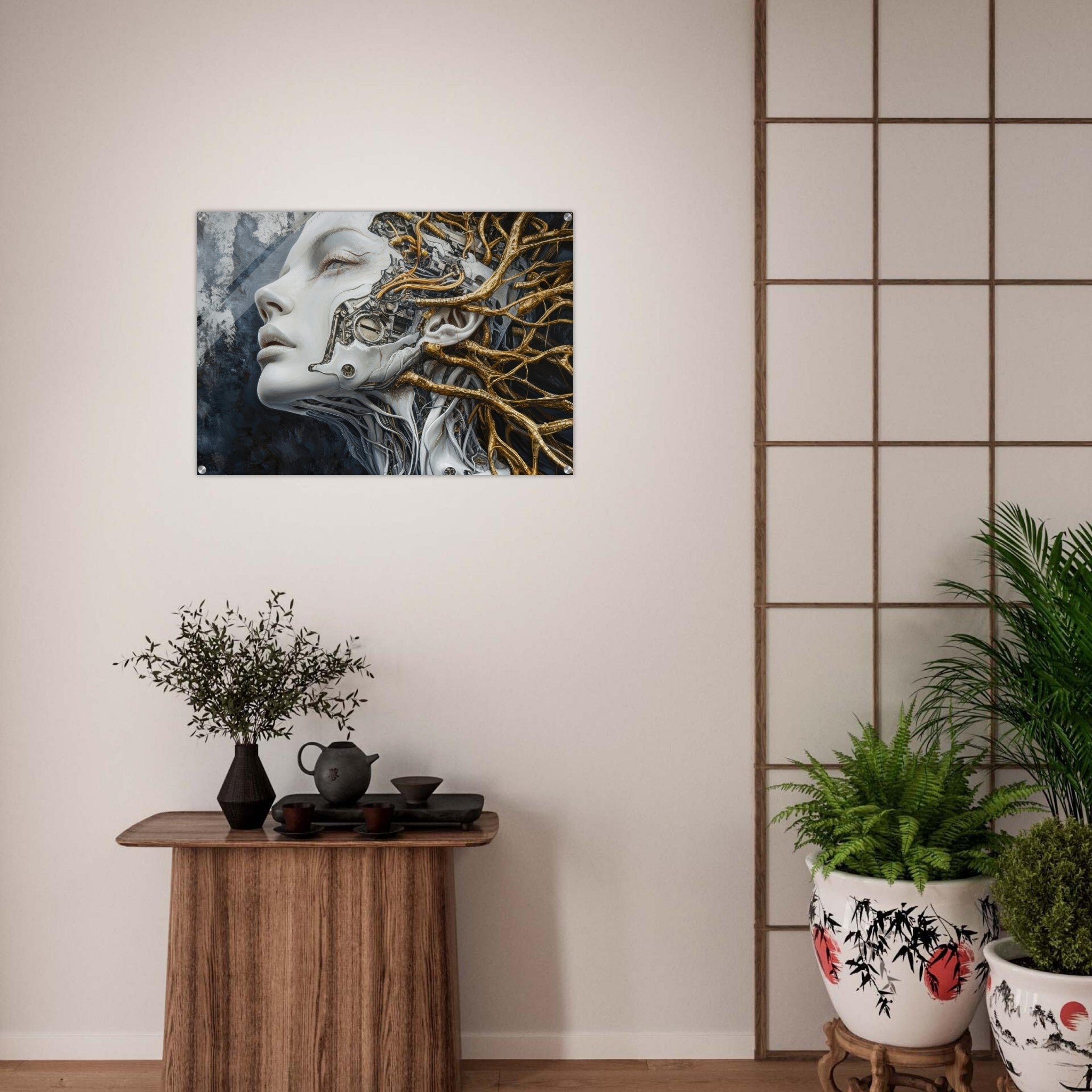 Acrylic Print Landscape - Surrealist Hybrid Queen on a Biomechanical Thrown 8 - Shop Ai Art WebShop - Digital Art online Store