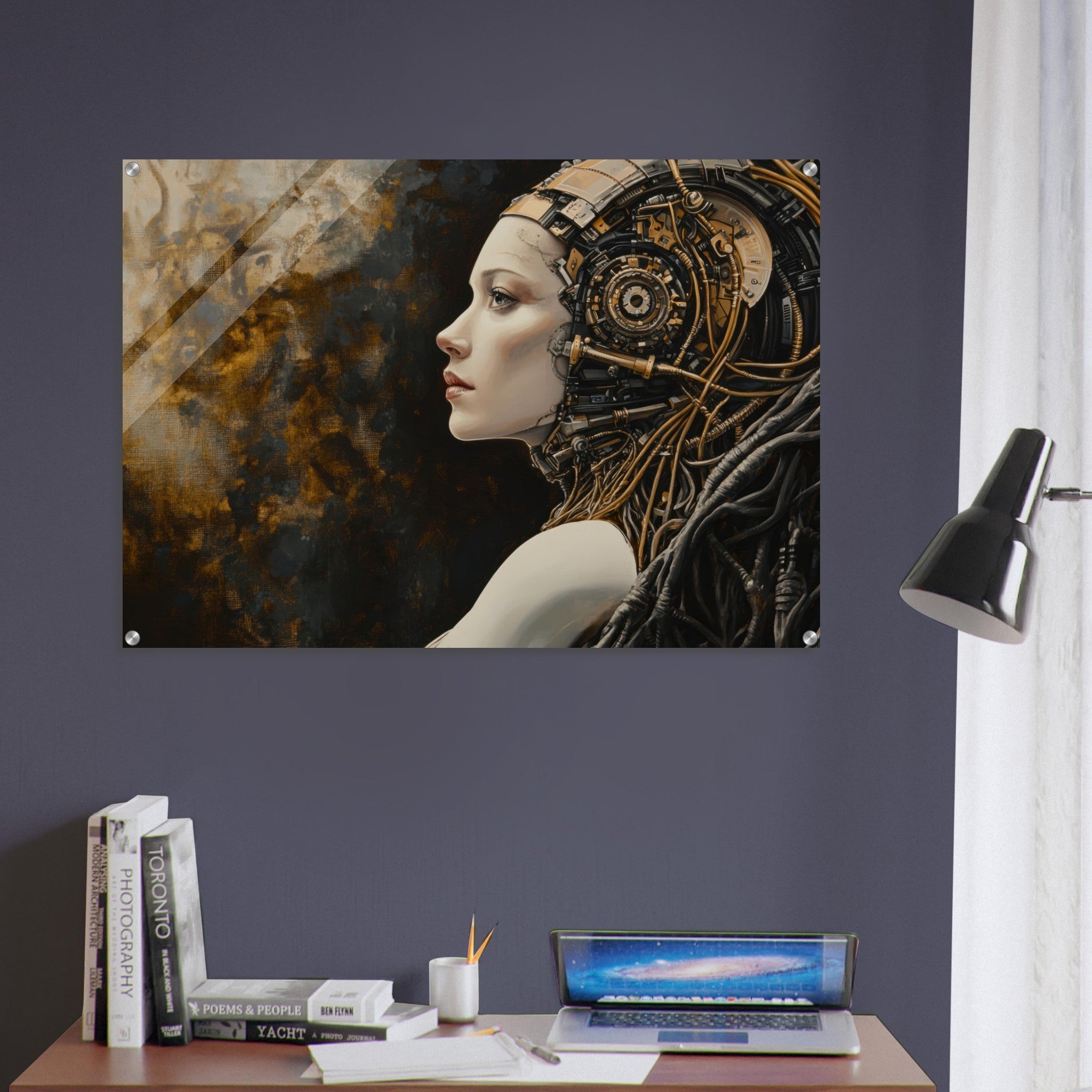 Acrylic Print Landscape - Surrealist Hybrid Queen on a Biomechanical Thrown - Shop Ai Art WebShop - Digital Art online Store