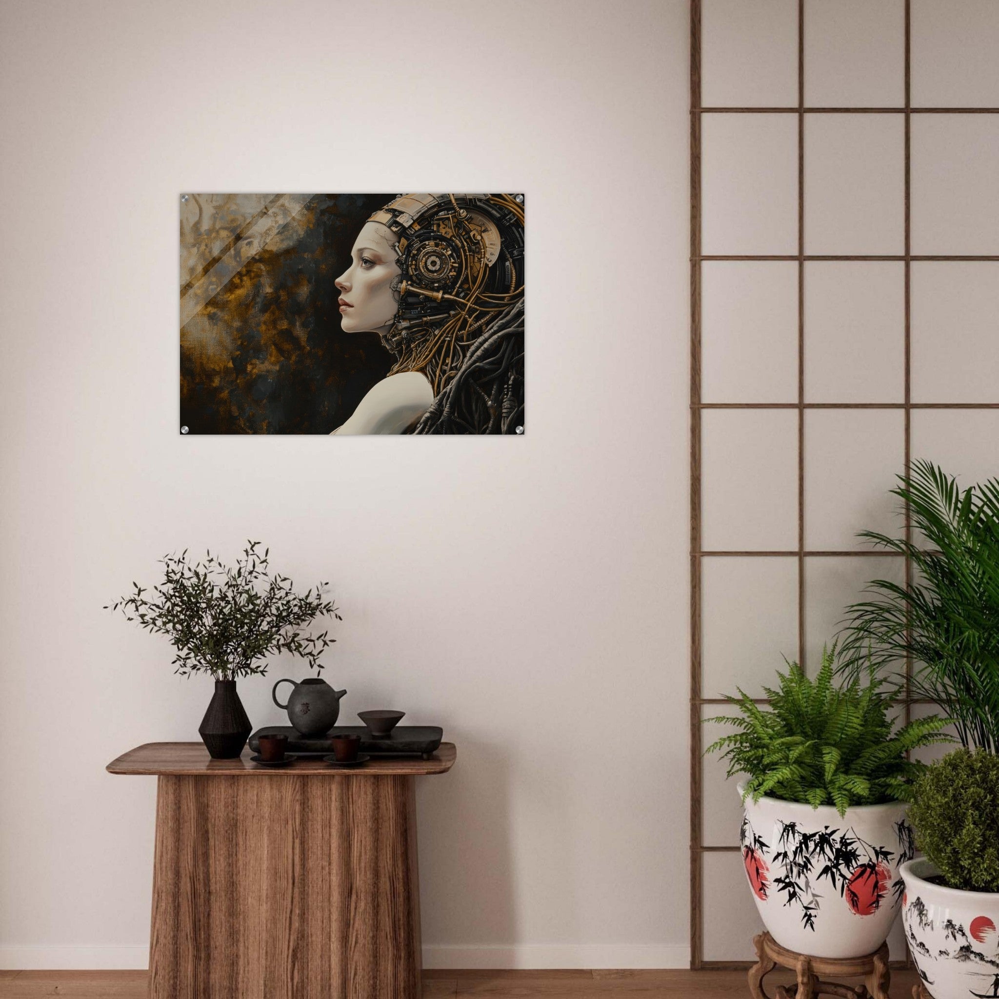 Acrylic Print Landscape - Surrealist Hybrid Queen on a Biomechanical Thrown - Shop Ai Art WebShop - Digital Art online Store
