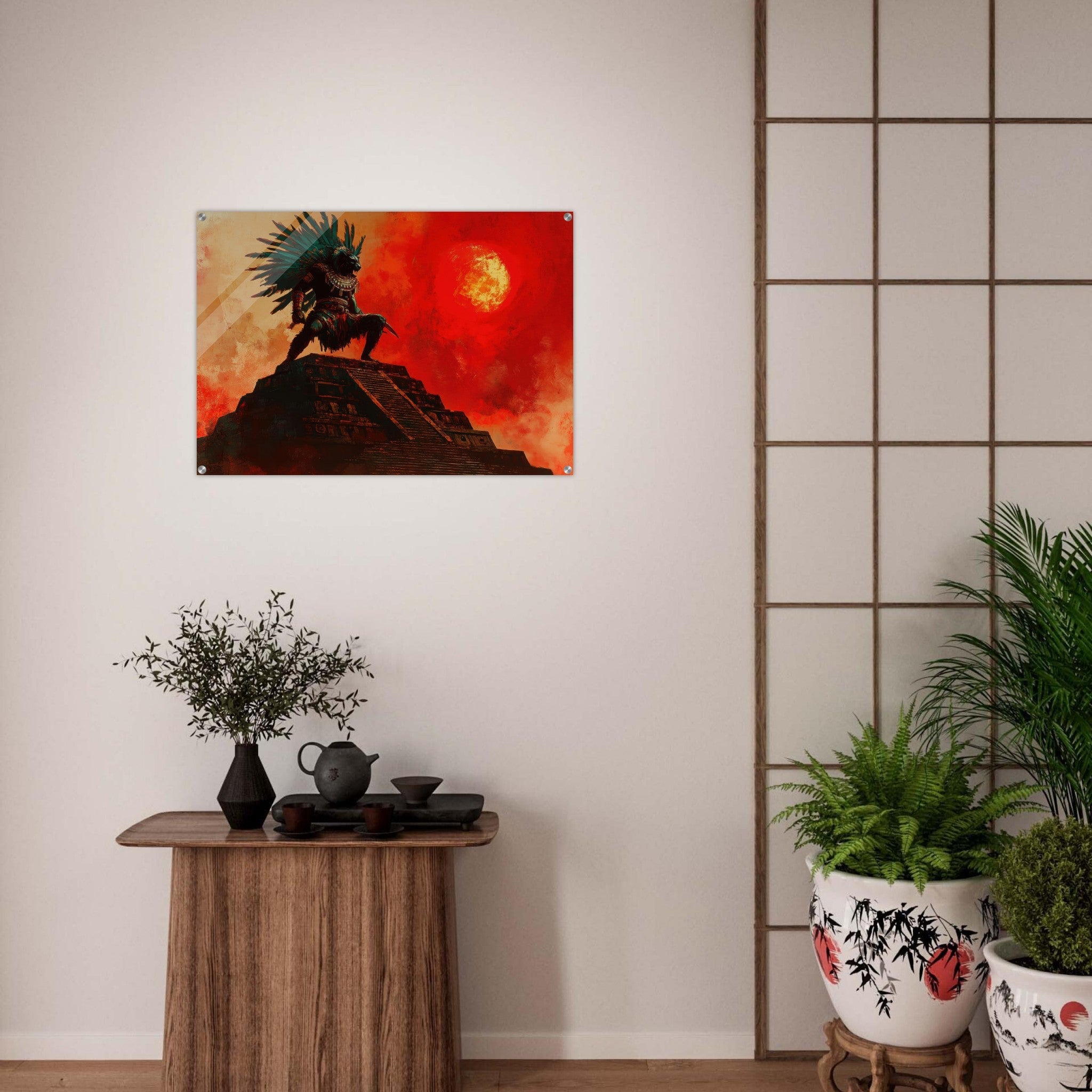 Acrylic Print Landscape - The Aztec Sun Warriors Final Battle Mesoamerican - Shop Ai Art WebShop - Digital Art online Store