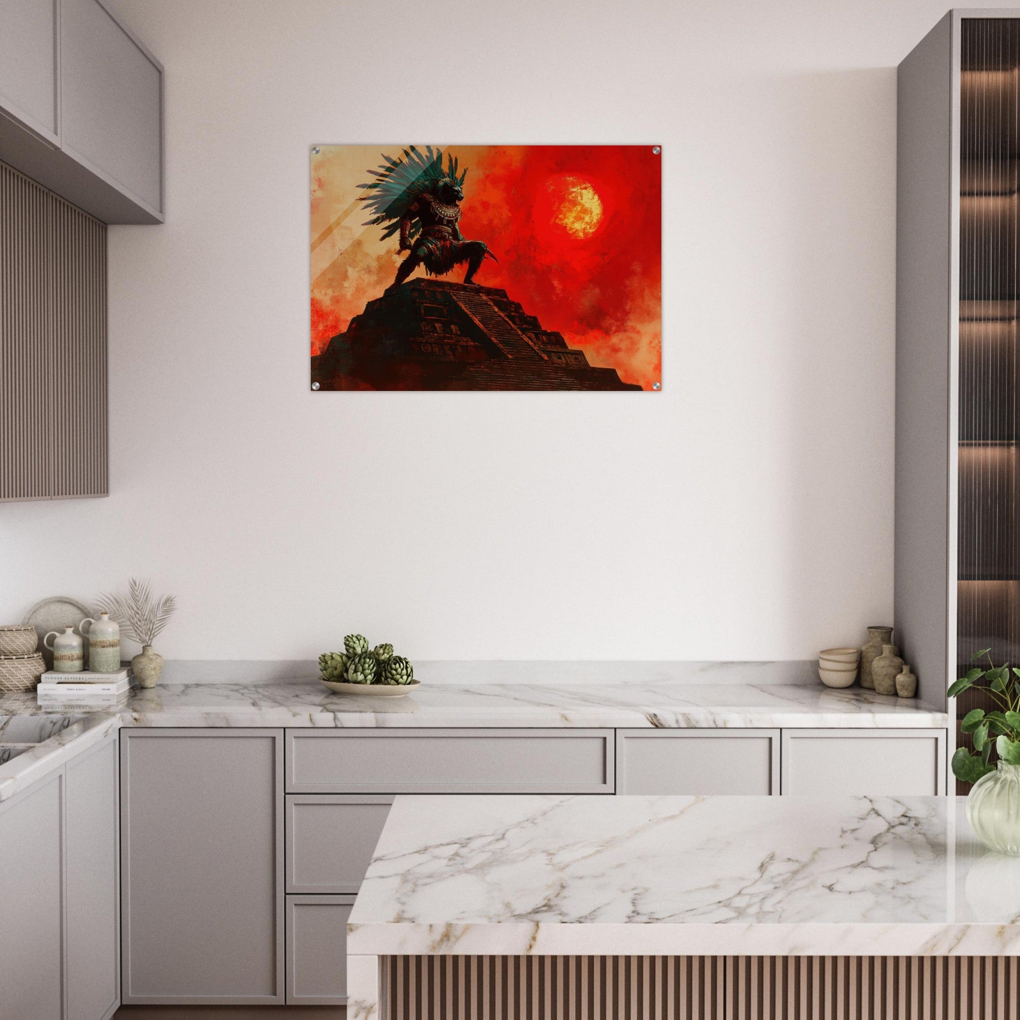 Acrylic Print Landscape - The Aztec Sun Warriors Final Battle Mesoamerican - Shop Ai Art WebShop - Digital Art online Store