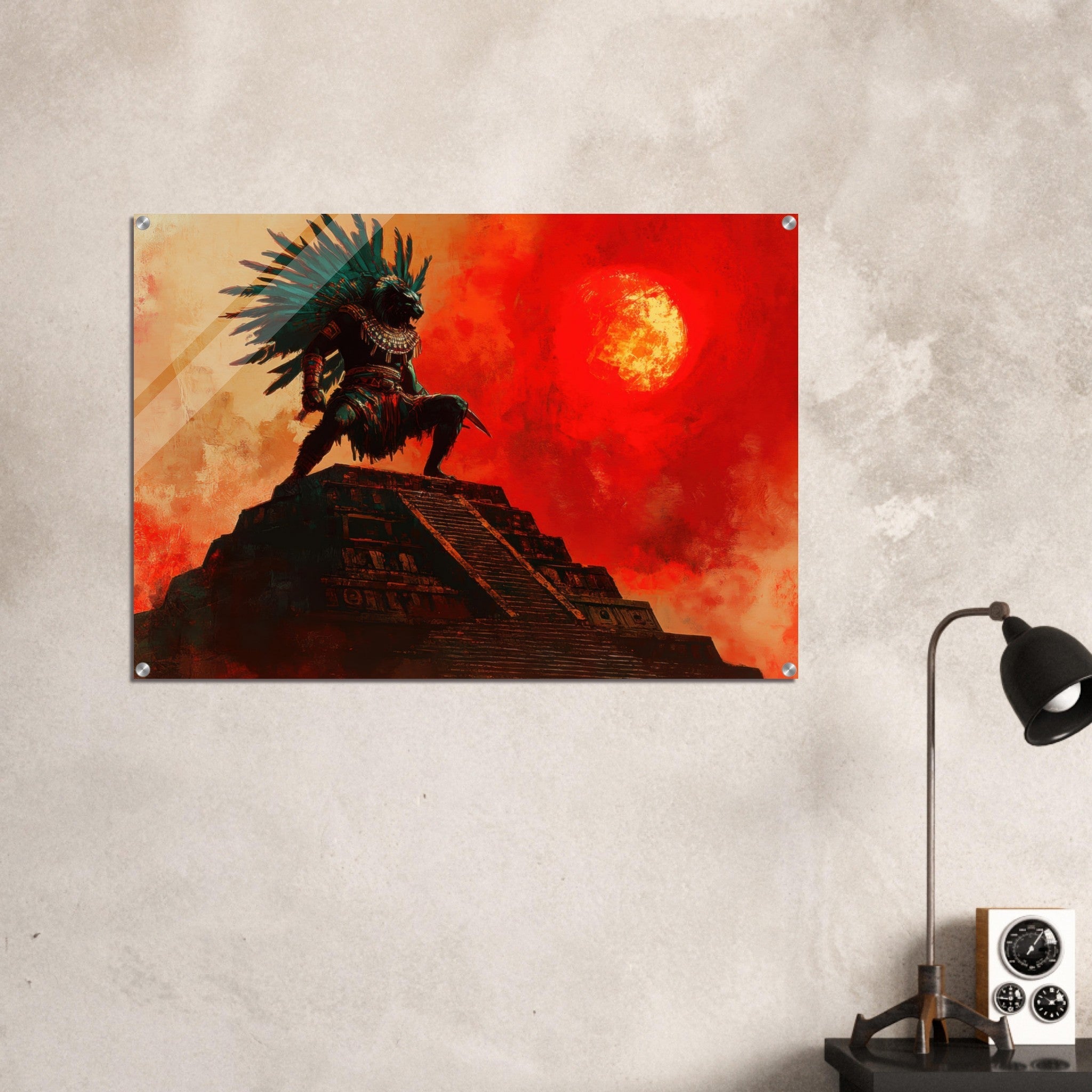 Acrylic Print Landscape - The Aztec Sun Warriors Final Battle Mesoamerican - Shop Ai Art WebShop - Digital Art online Store