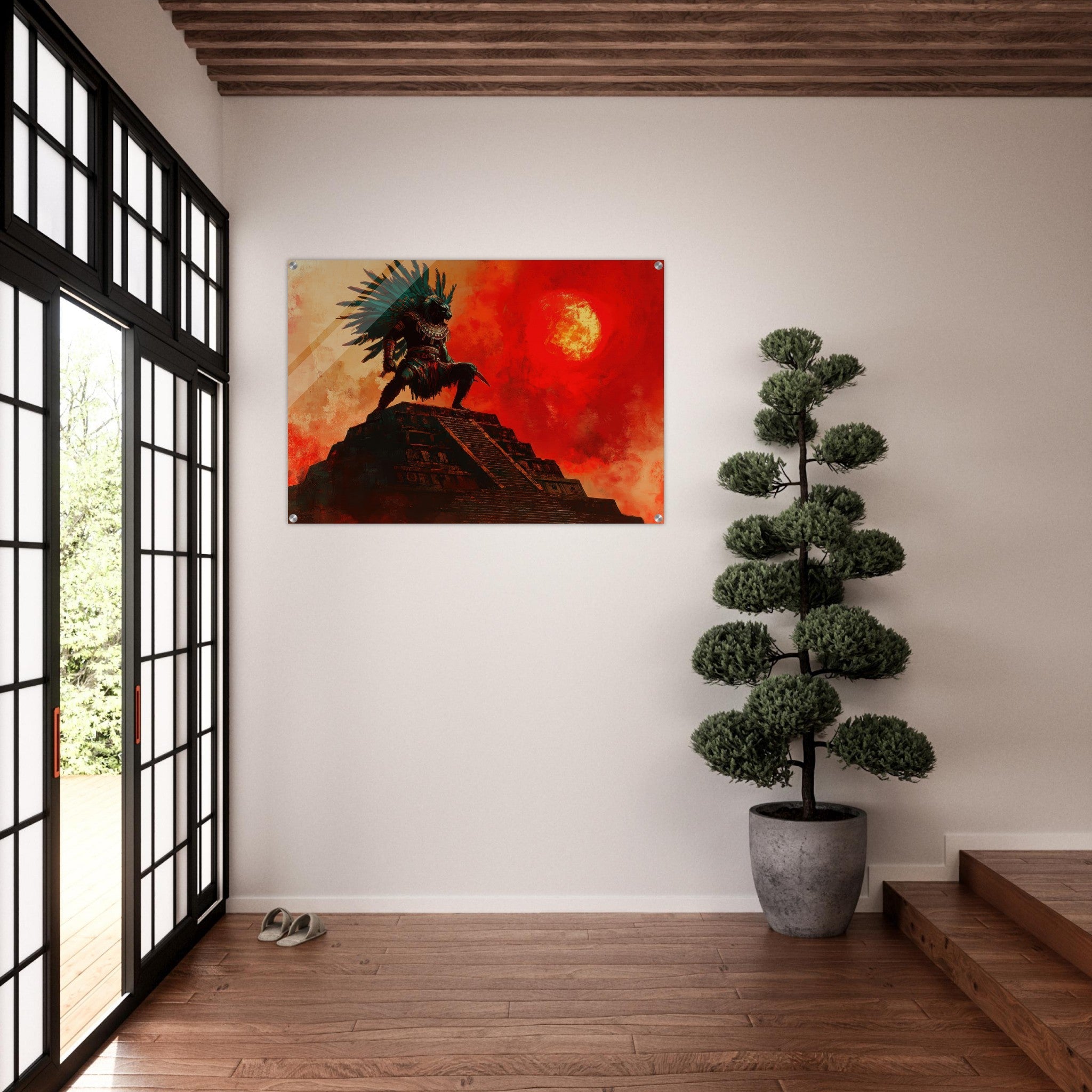 Acrylic Print Landscape - The Aztec Sun Warriors Final Battle Mesoamerican - Shop Ai Art WebShop - Digital Art online Store