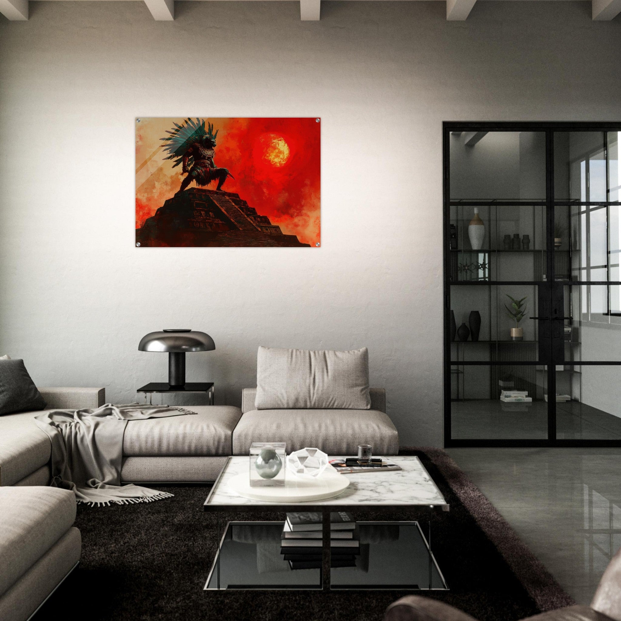 Acrylic Print Landscape - The Aztec Sun Warriors Final Battle Mesoamerican - Shop Ai Art WebShop - Digital Art online Store