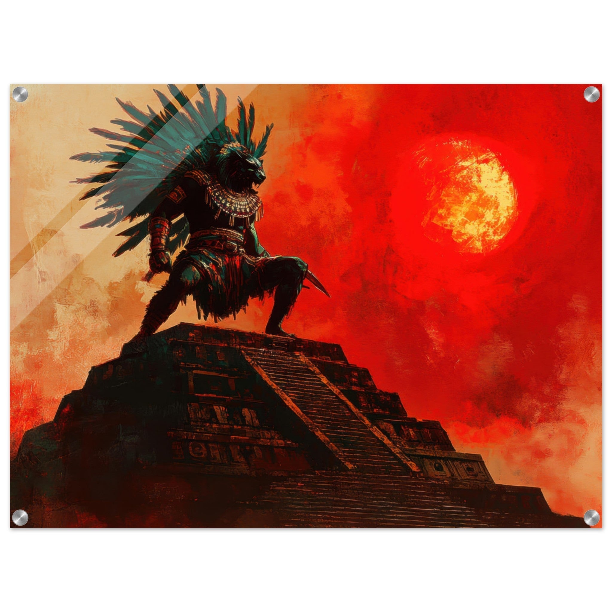Acrylic Print Landscape - The Aztec Sun Warriors Final Battle Mesoamerican - Shop Ai Art WebShop - Digital Art online Store