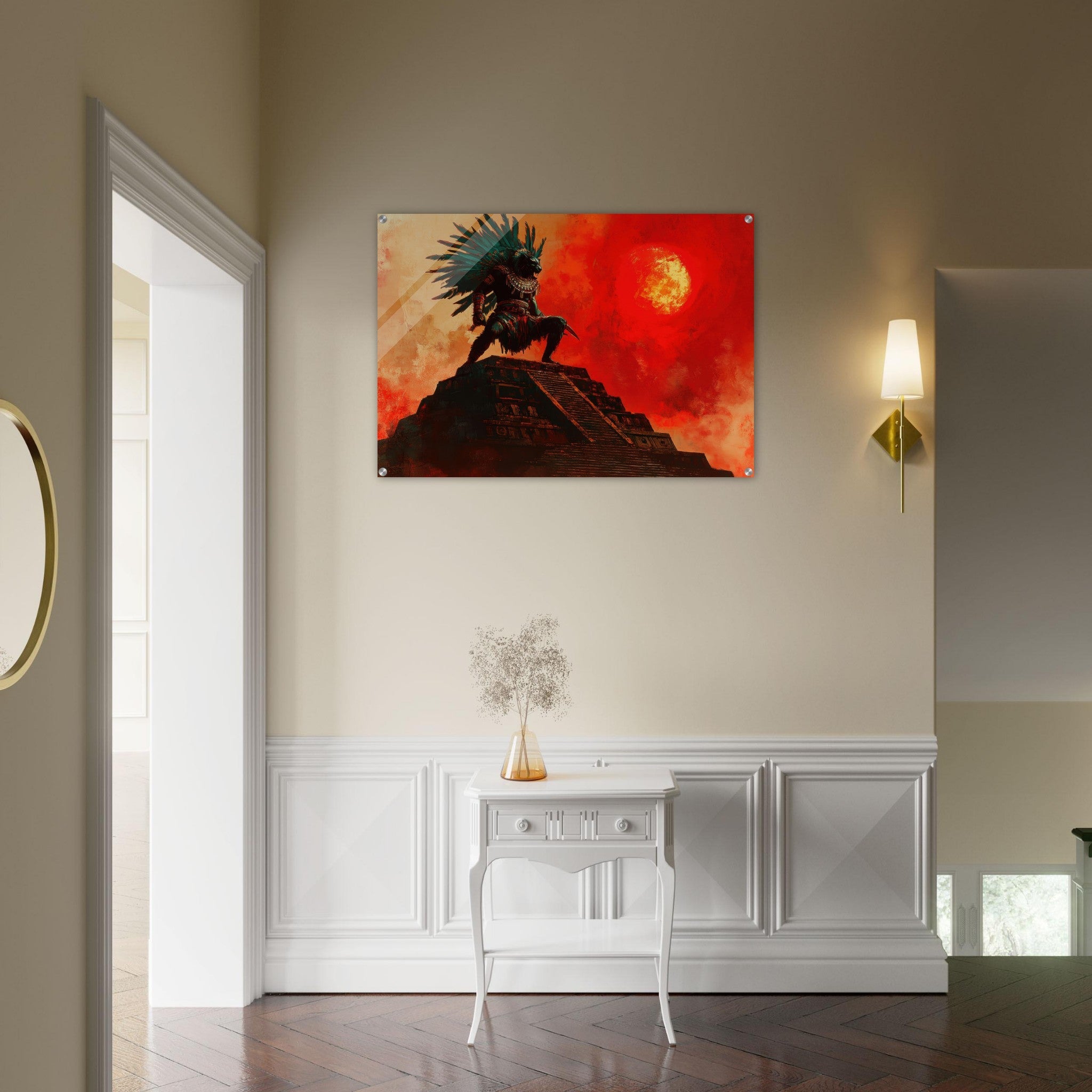 Acrylic Print Landscape - The Aztec Sun Warriors Final Battle Mesoamerican - Shop Ai Art WebShop - Digital Art online Store