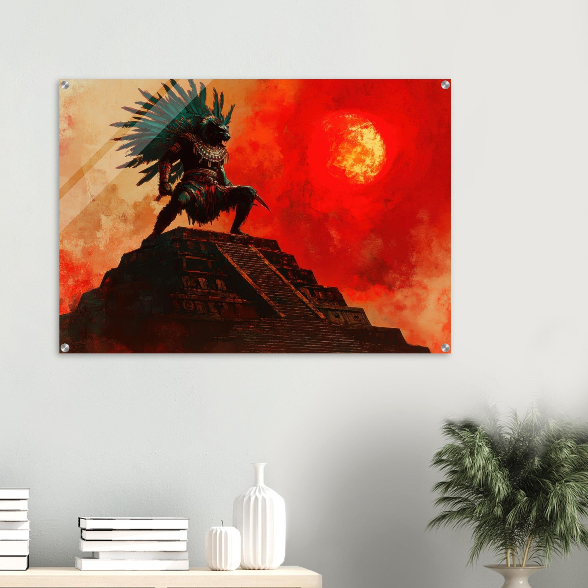 Acrylic Print Landscape - The Aztec Sun Warriors Final Battle Mesoamerican - Shop Ai Art WebShop - Digital Art online Store