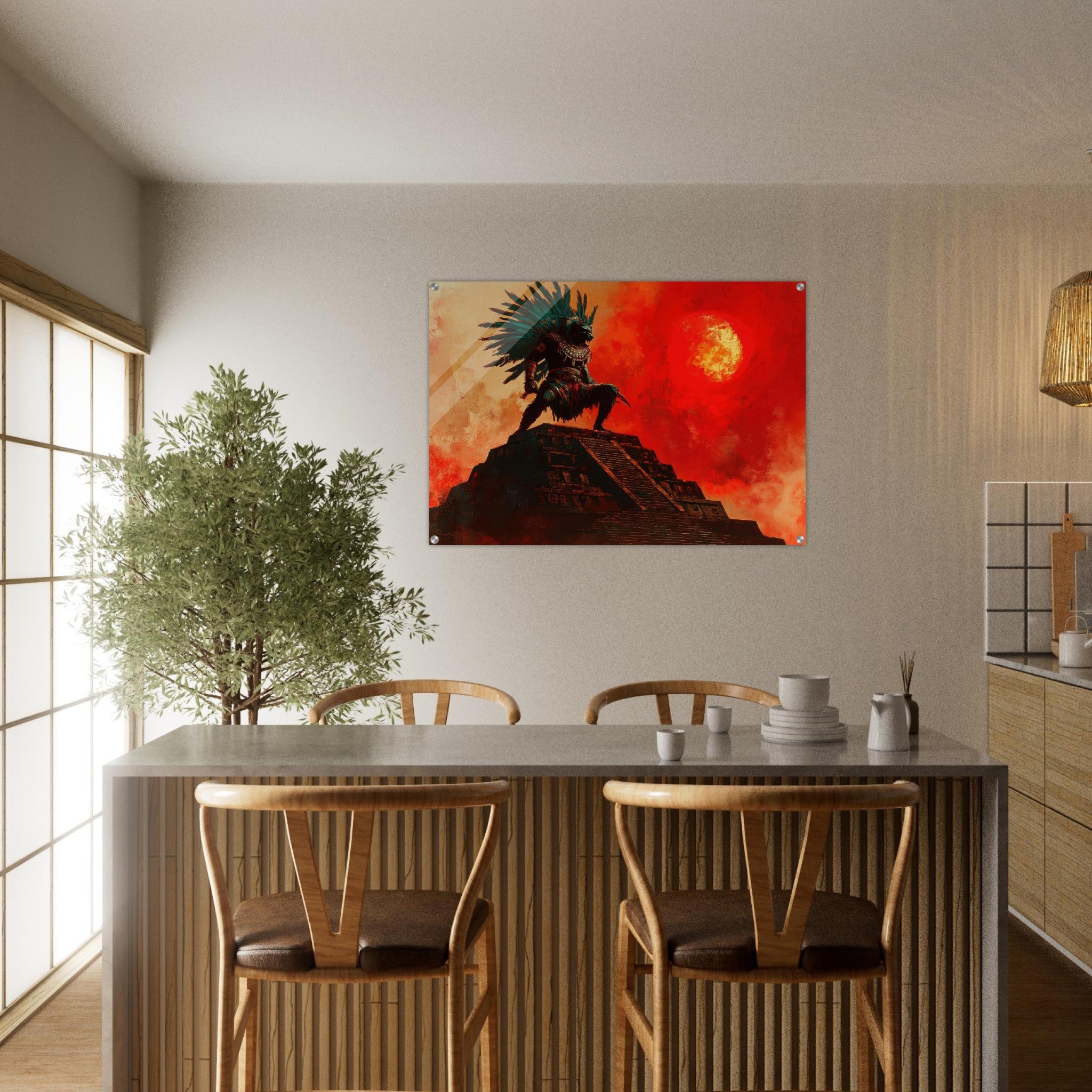 Acrylic Print Landscape - The Aztec Sun Warriors Final Battle Mesoamerican - Shop Ai Art WebShop - Digital Art online Store
