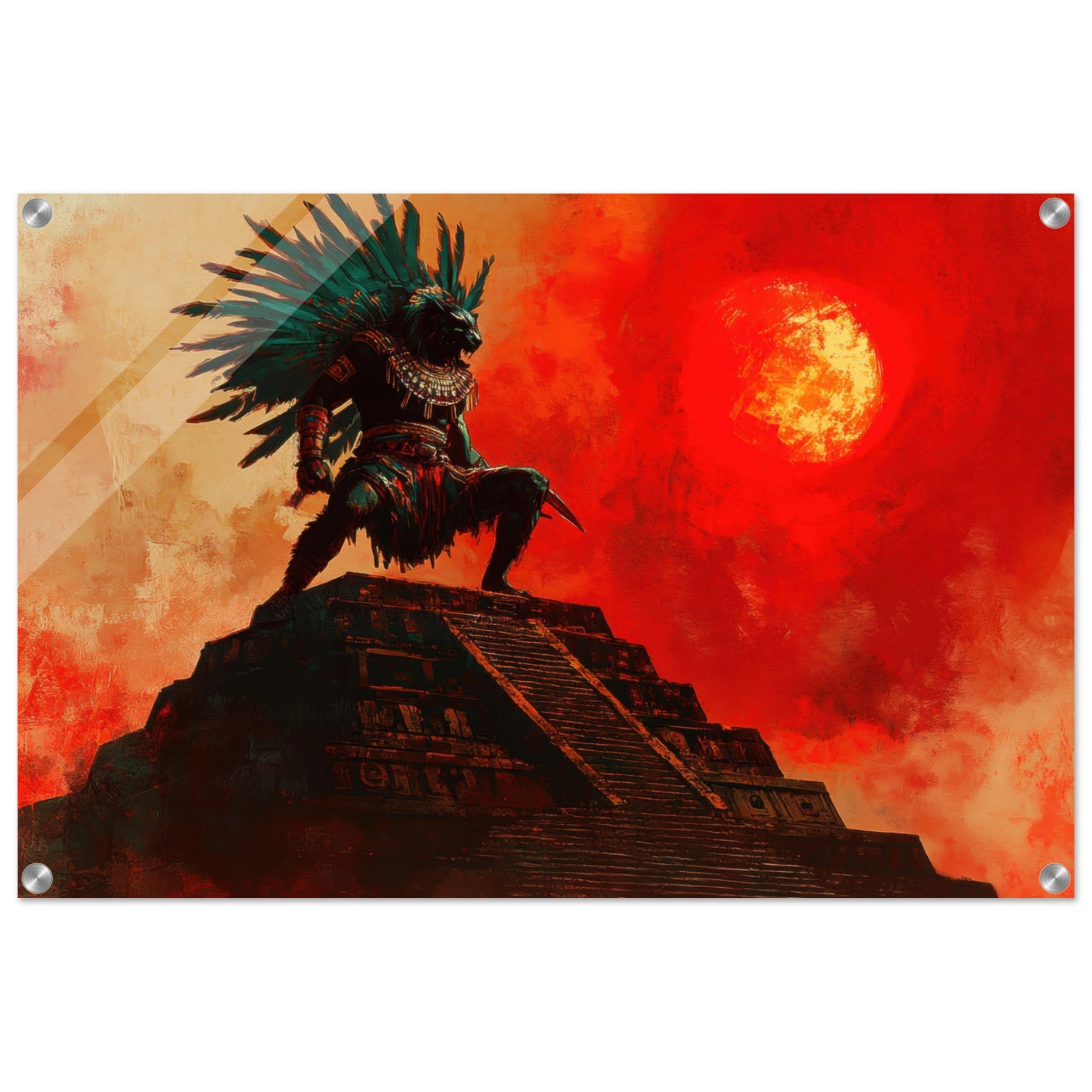 Acrylic Print Landscape - The Aztec Sun Warriors Final Battle Mesoamerican - Shop Ai Art WebShop - Digital Art online Store