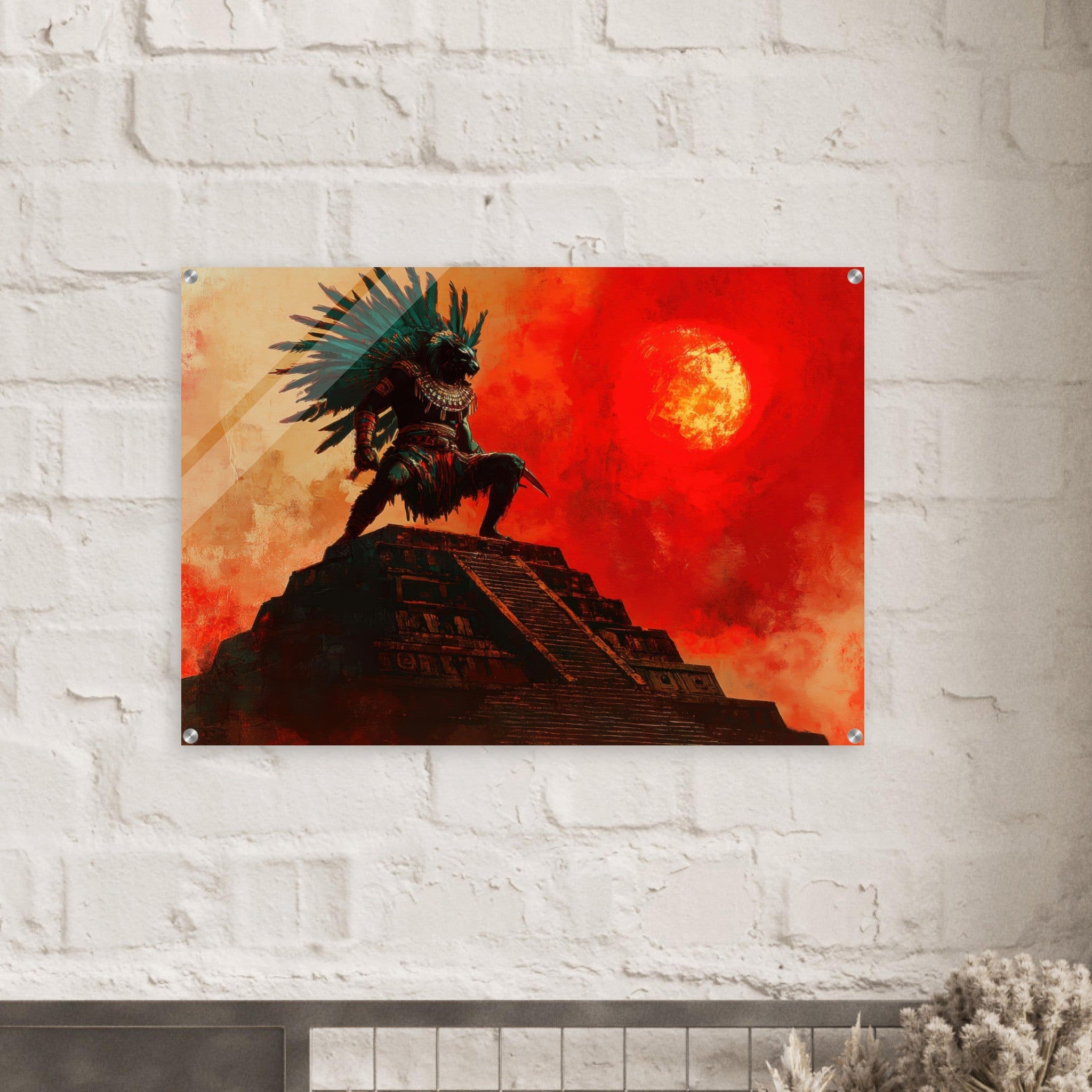 Acrylic Print Landscape - The Aztec Sun Warriors Final Battle Mesoamerican - Shop Ai Art WebShop - Digital Art online Store
