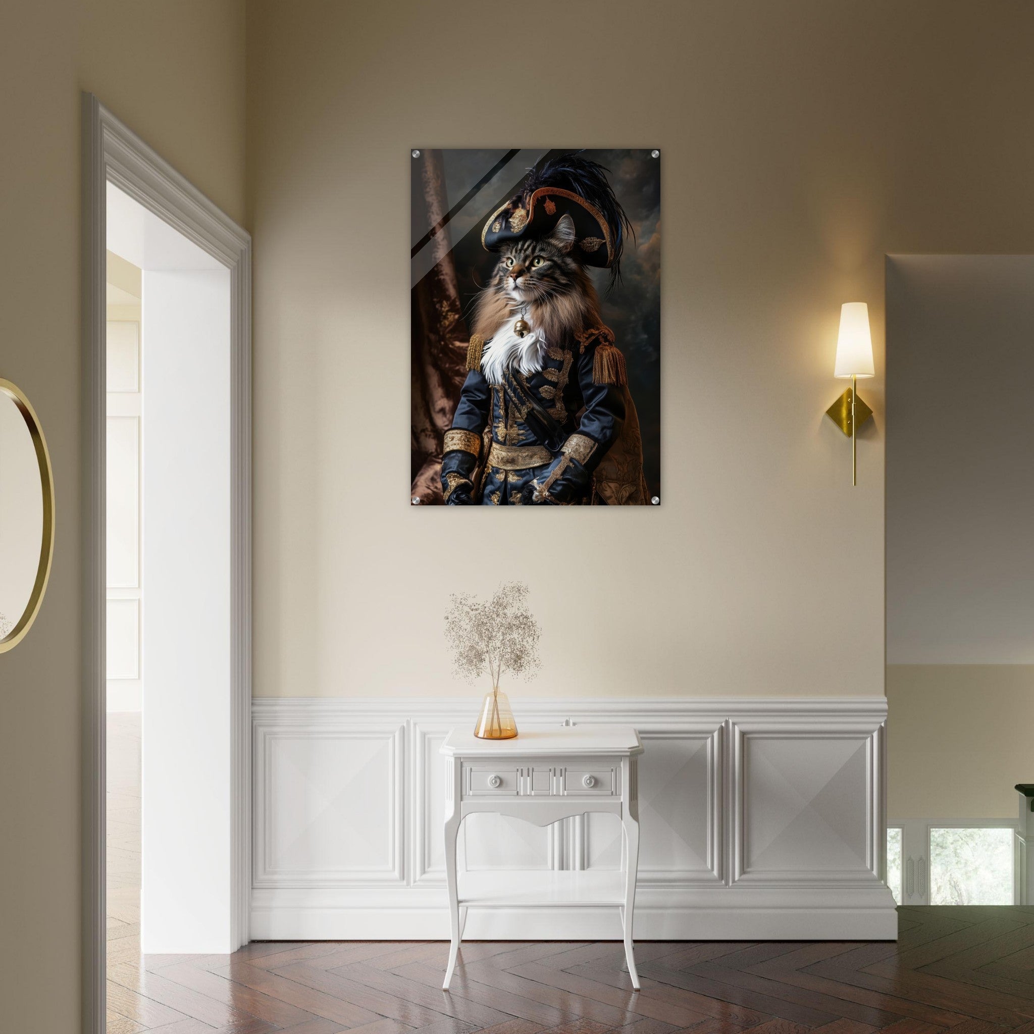 Acrylic Print Portrait - Baroque Military Commander Cat A fierce - looking - Ai Art Force