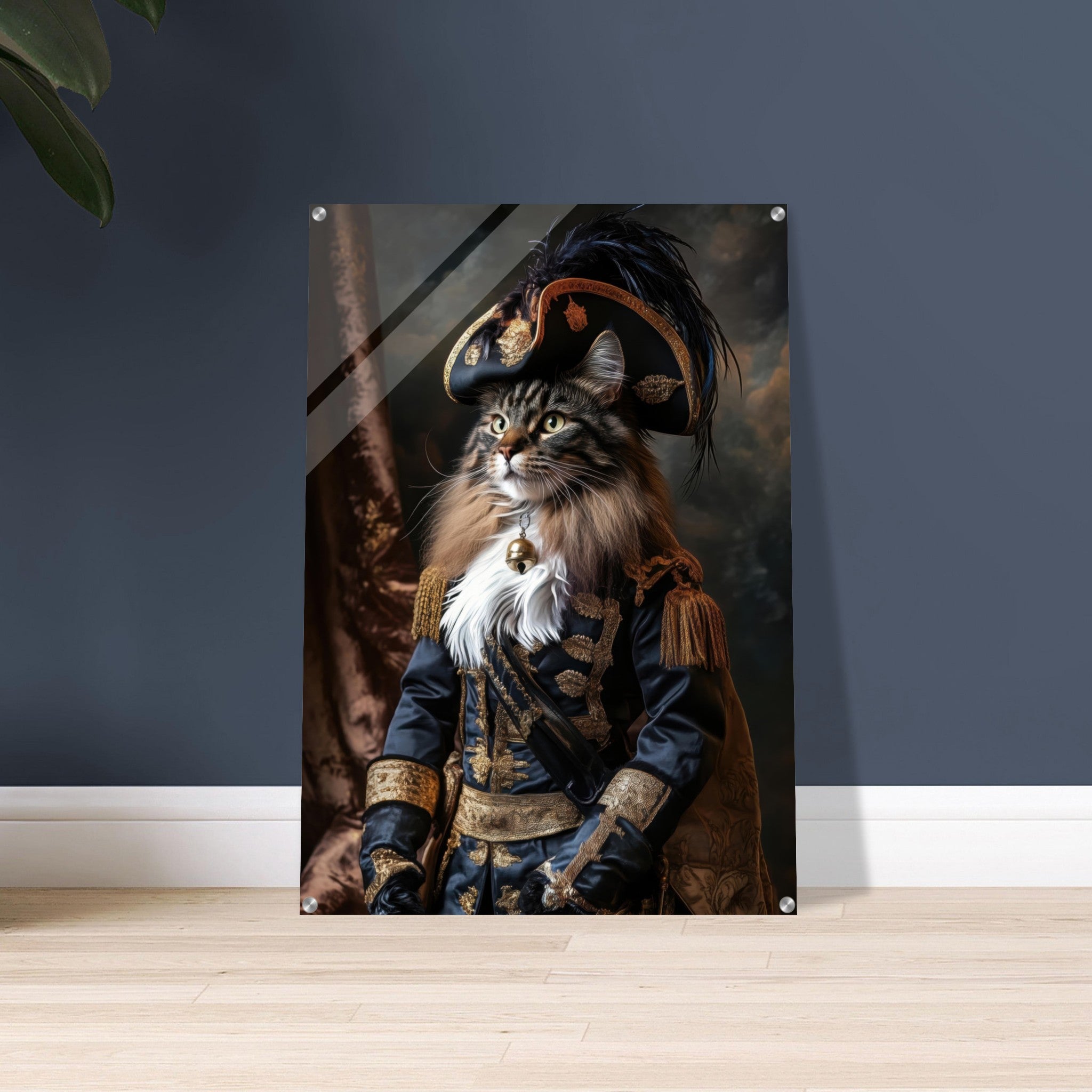 Acrylic Print Portrait - Baroque Military Commander Cat A fierce - looking - Ai Art Force
