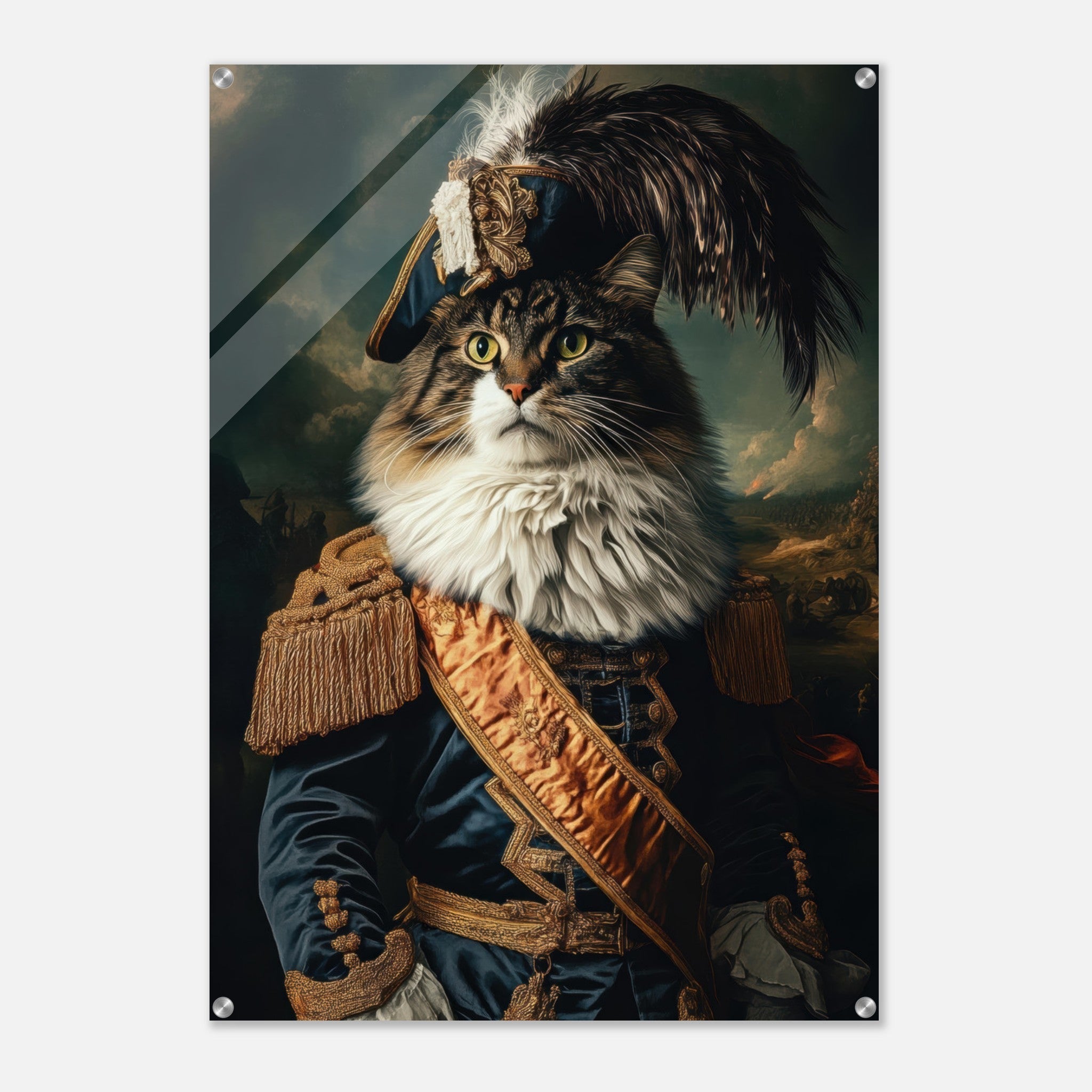Acrylic Print Portrait - Baroque Military Commander Cat A fierce - looking 4 - Shop Ai Art WebShop - Digital Art online Store