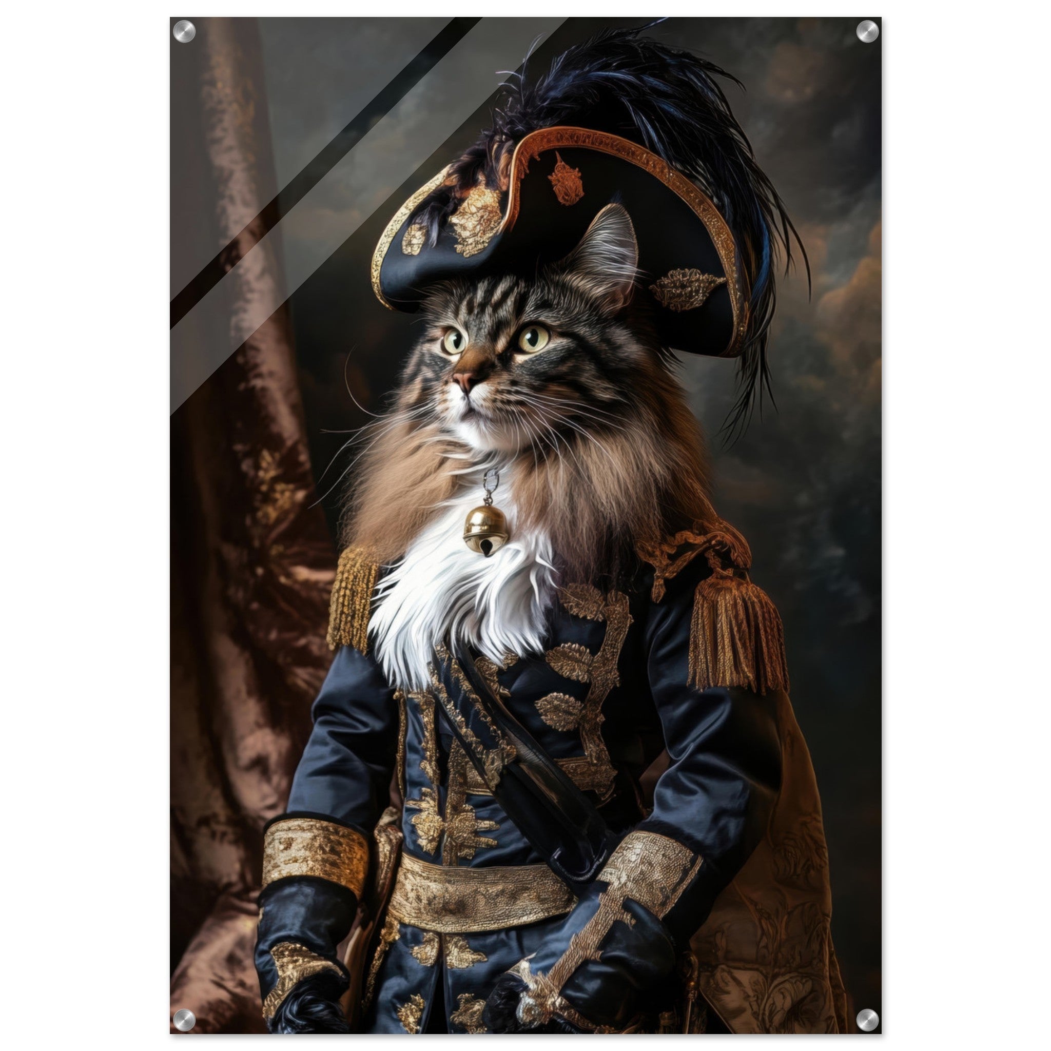 Acrylic Print Portrait - Baroque Military Commander Cat A fierce - looking - Ai Art Force