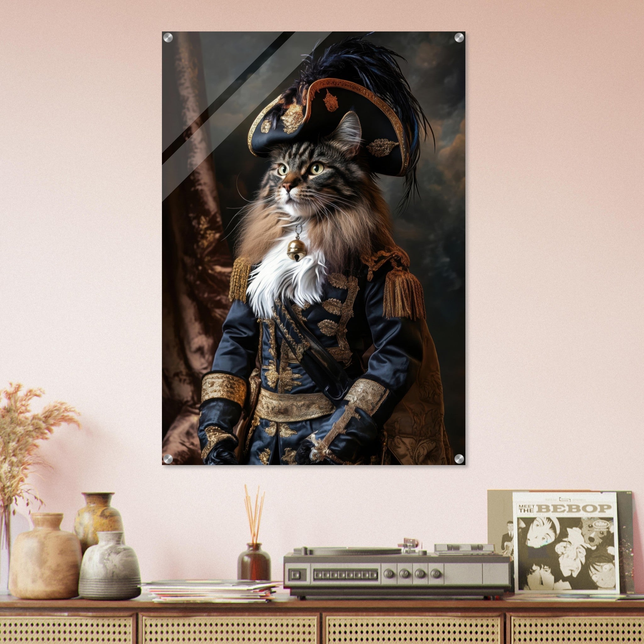 Acrylic Print Portrait - Baroque Military Commander Cat A fierce - looking - Ai Art Force