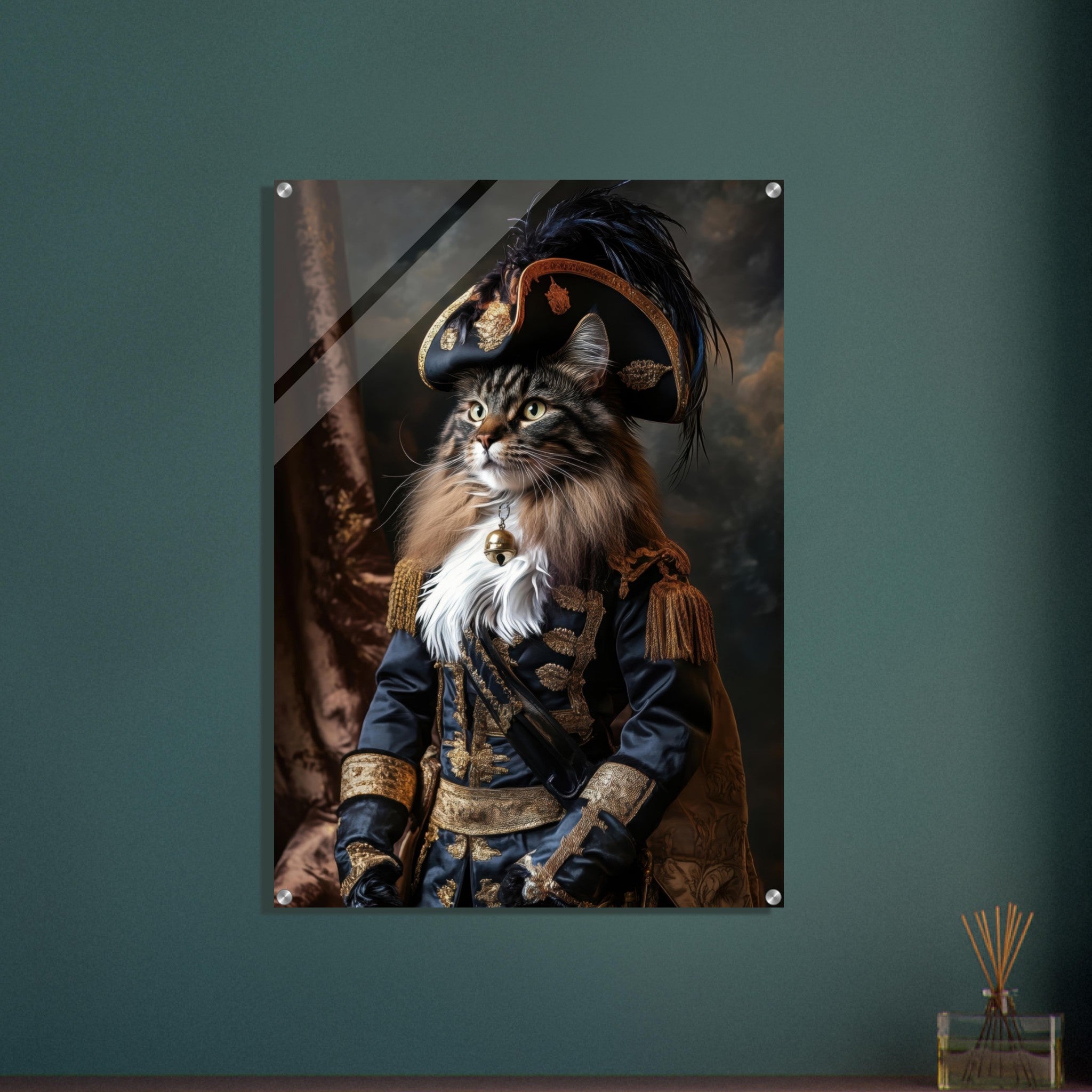 Acrylic Print Portrait - Baroque Military Commander Cat A fierce - looking - Ai Art Force