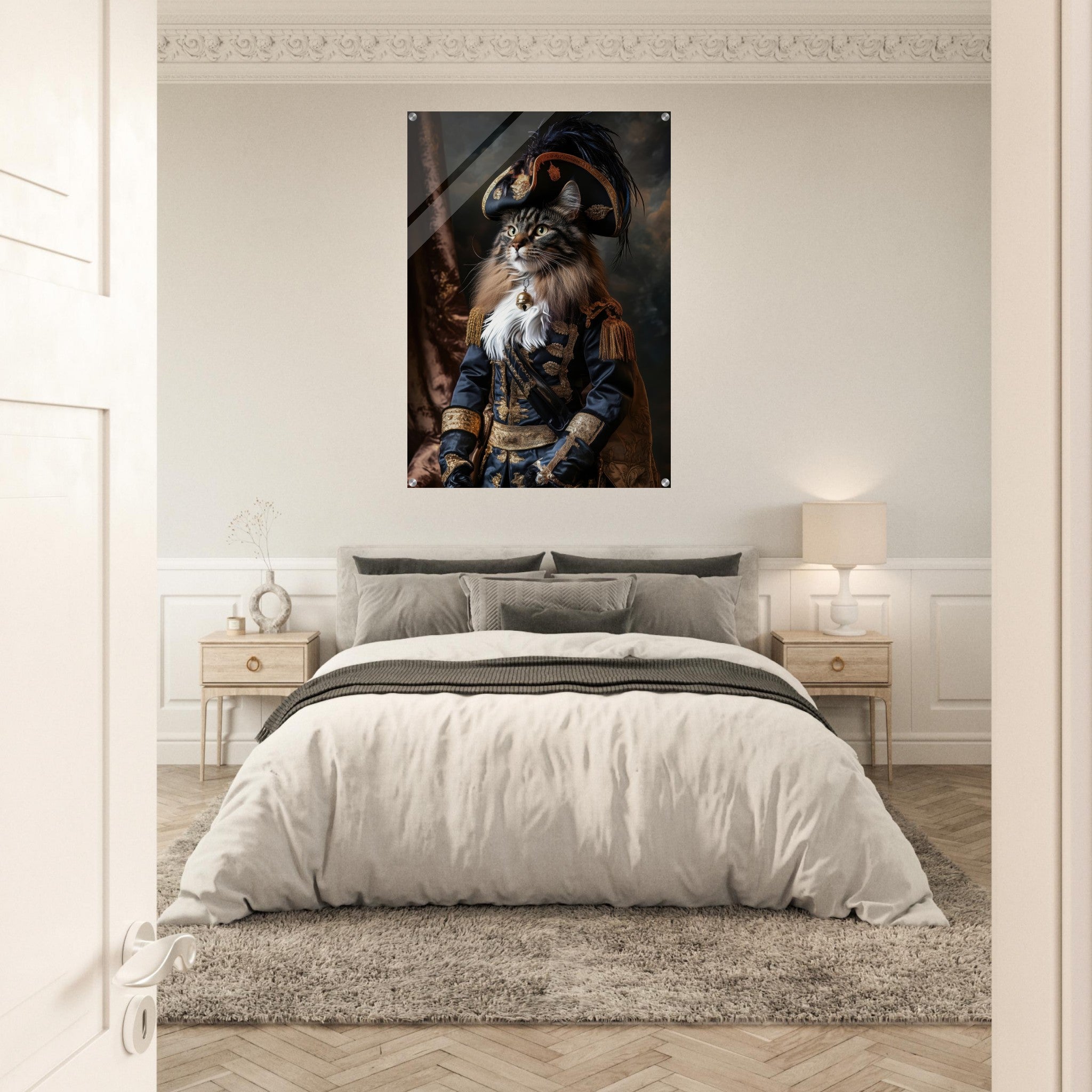 Acrylic Print Portrait - Baroque Military Commander Cat A fierce - looking - Ai Art Force