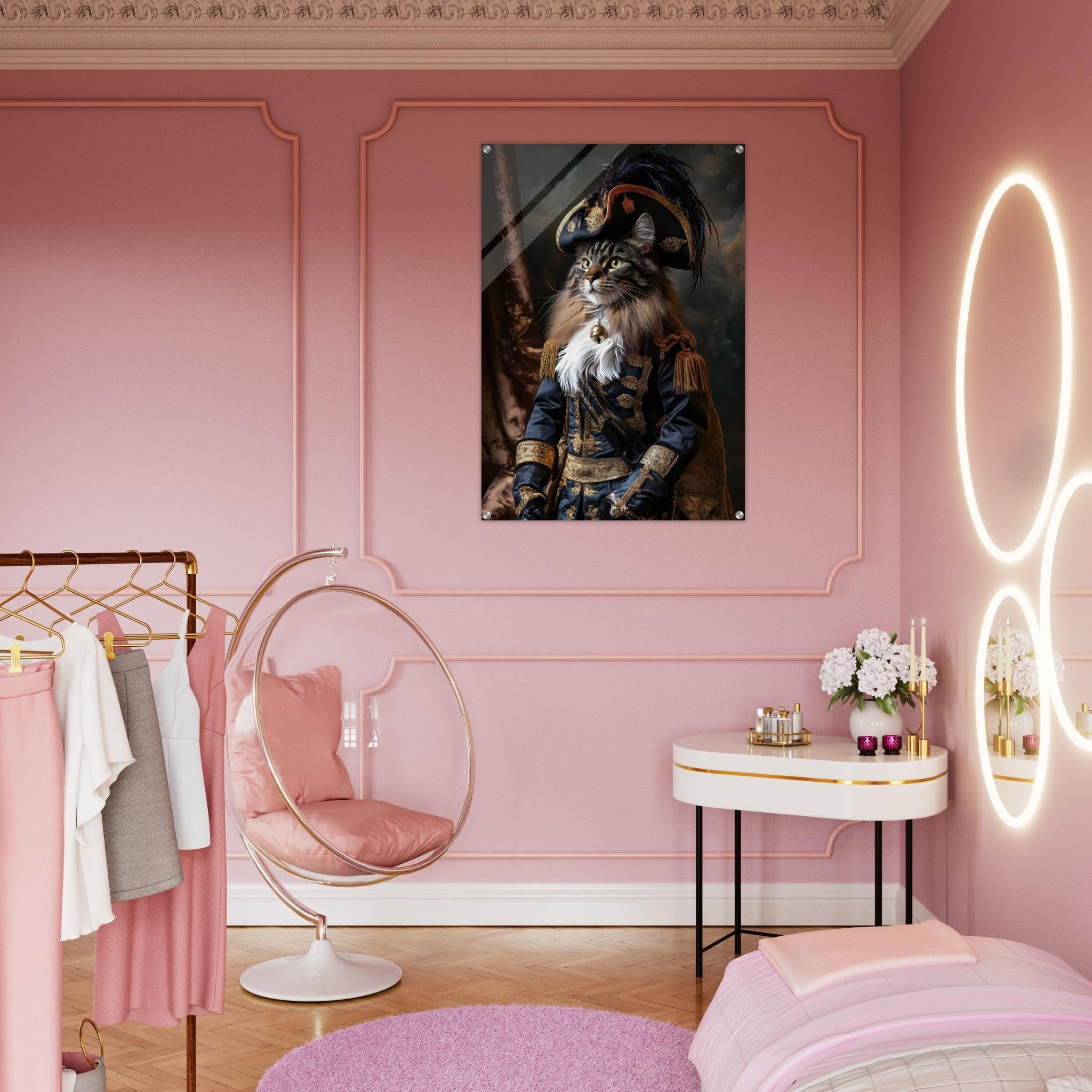 Acrylic Print Portrait - Baroque Military Commander Cat A fierce - looking - Ai Art Force