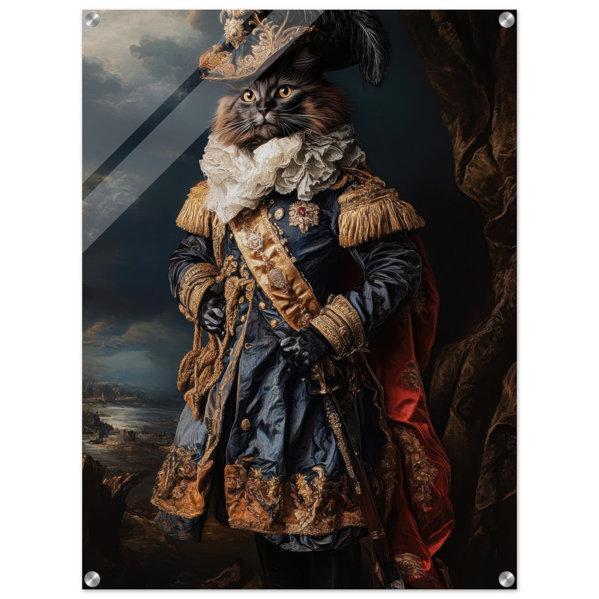 Acrylic Print Portrait - Baroque Military Commander Cat A fierce - looking 8 - Ai Art Force