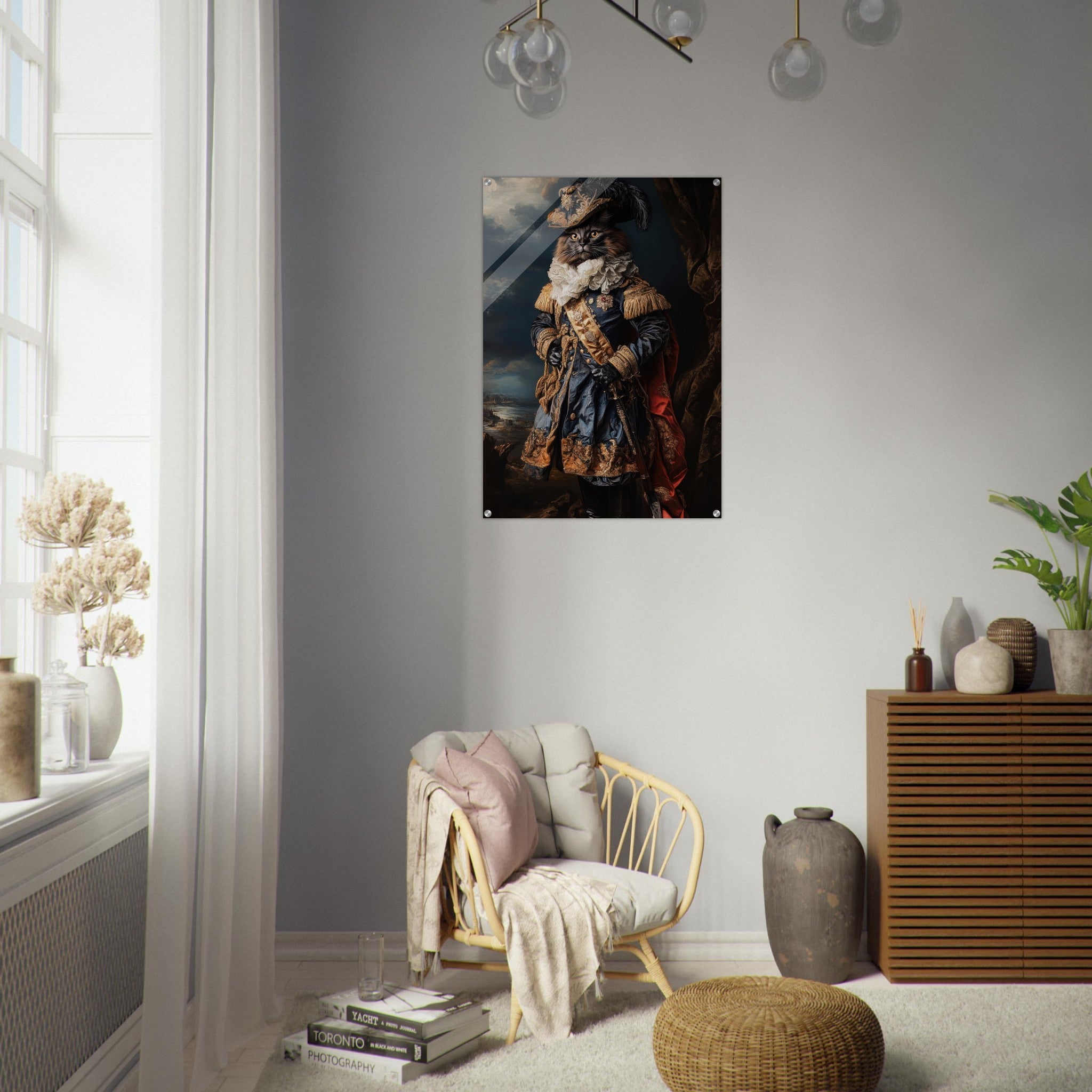 Acrylic Print Portrait - Baroque Military Commander Cat A fierce - looking 8 - Ai Art Force
