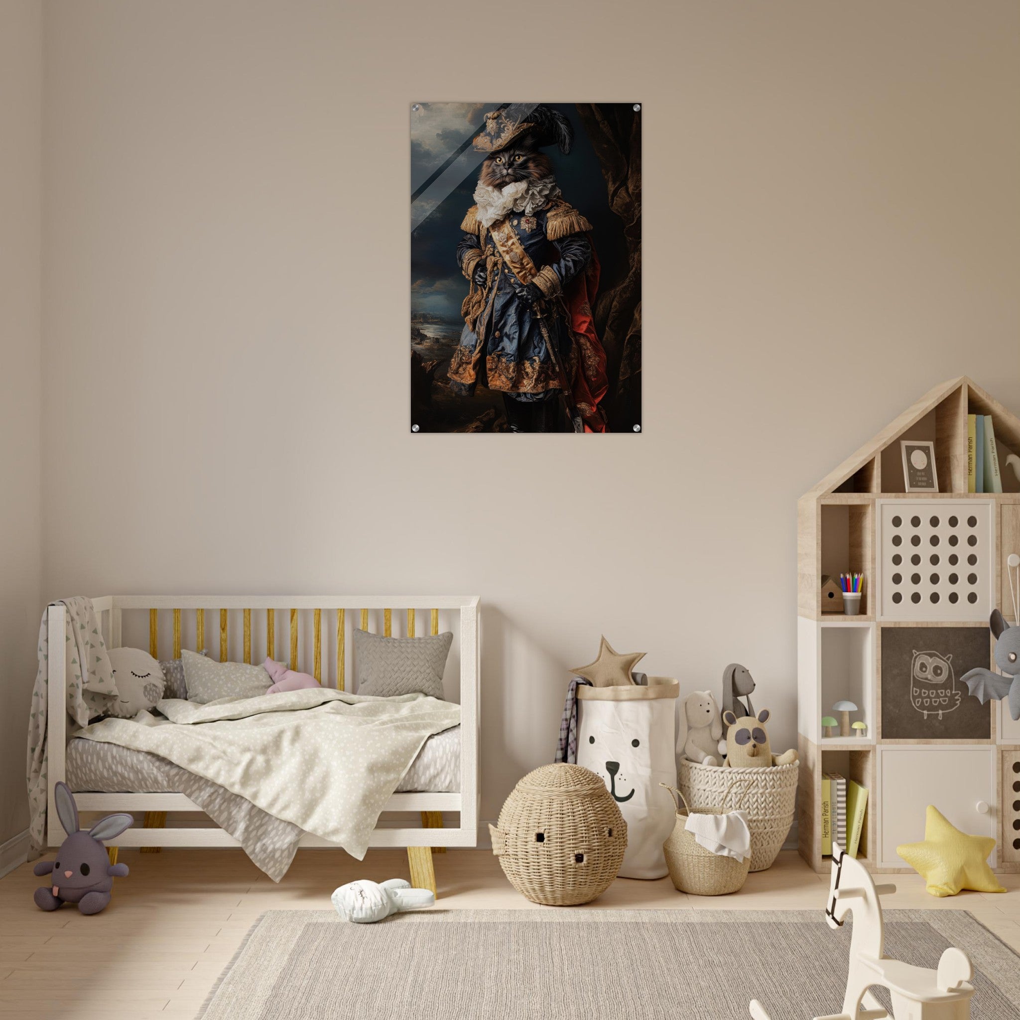 Acrylic Print Portrait - Baroque Military Commander Cat A fierce - looking 8 - Ai Art Force