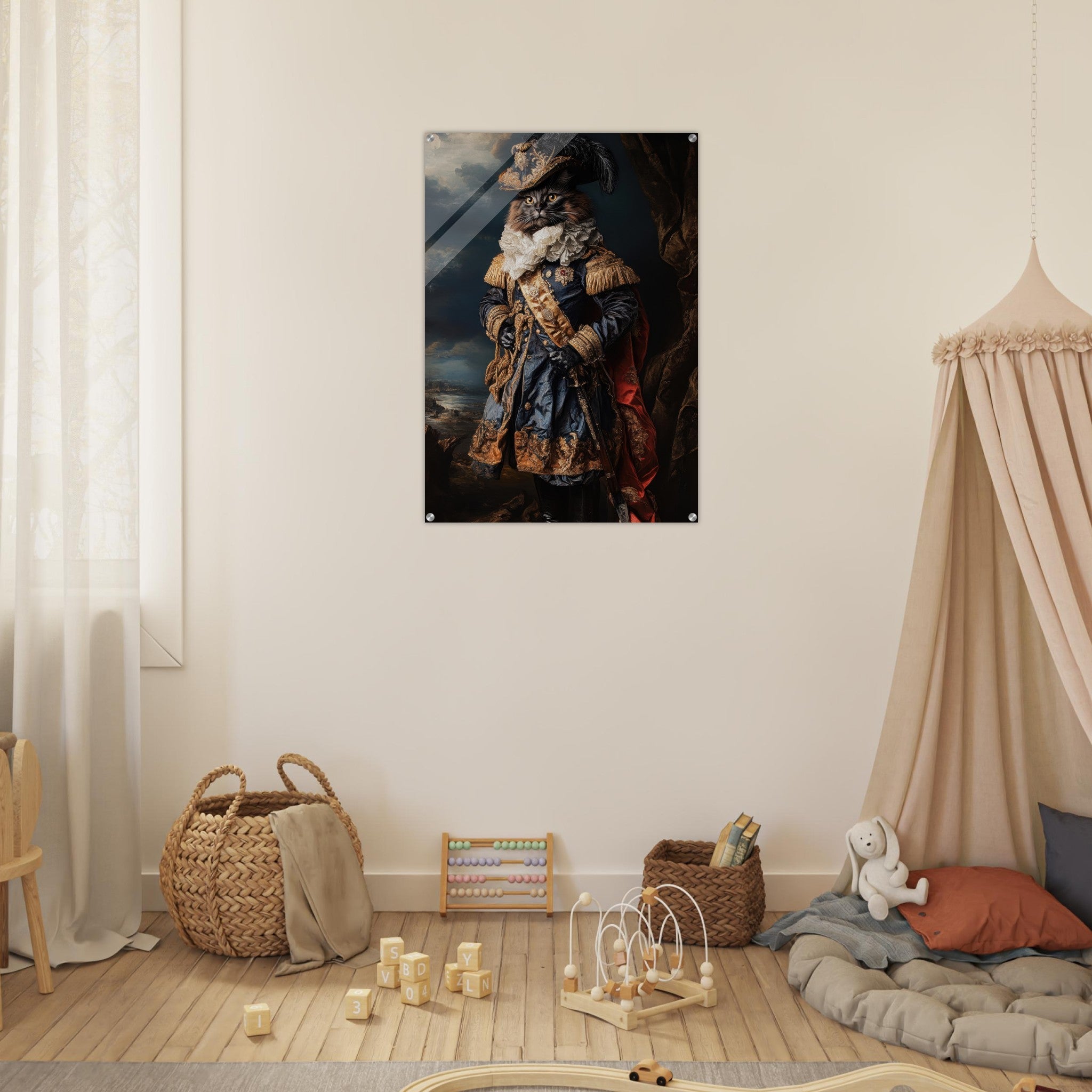 Acrylic Print Portrait - Baroque Military Commander Cat A fierce - looking 8 - Ai Art Force