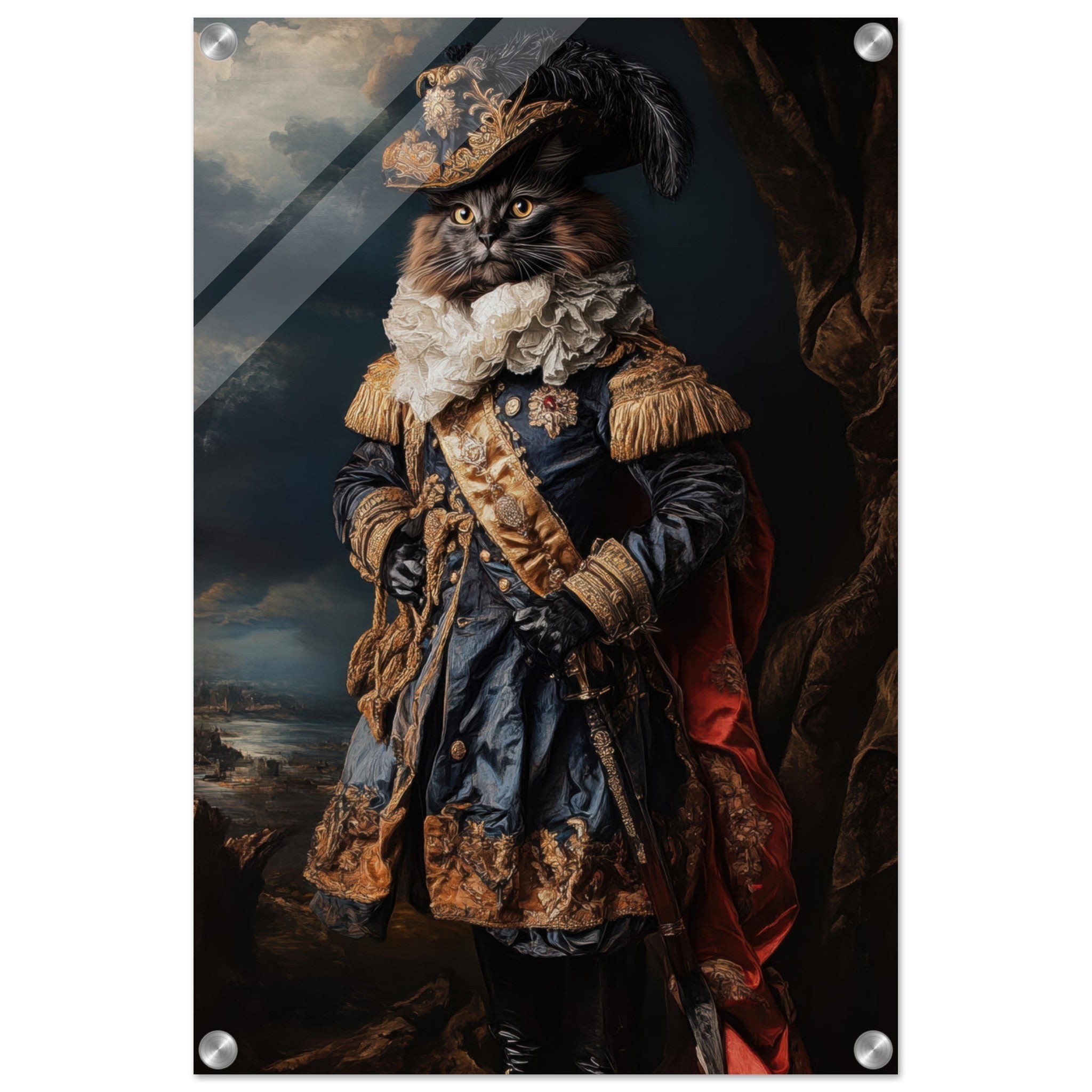 Acrylic Print Portrait - Baroque Military Commander Cat A fierce - looking 8 - Ai Art Force