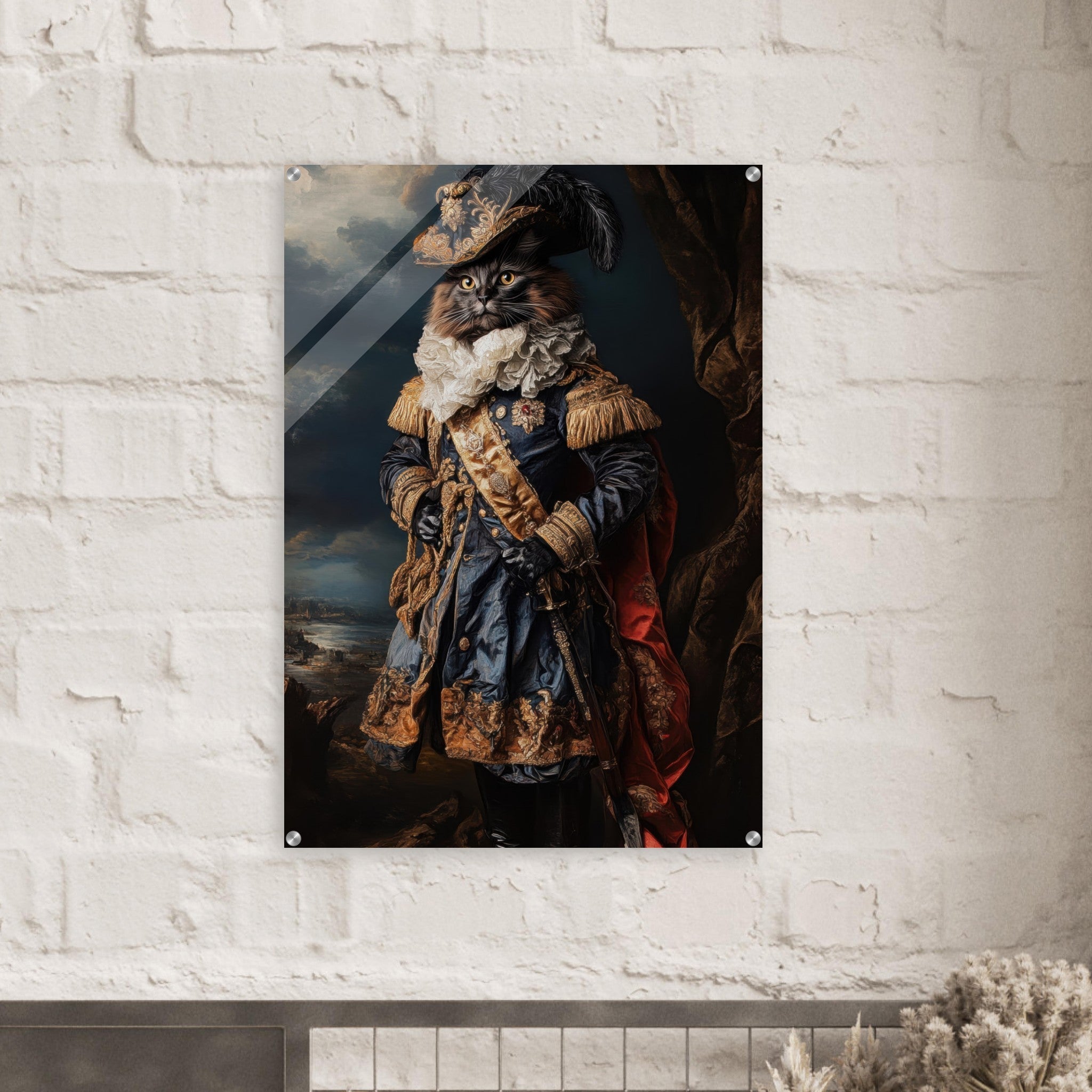 Acrylic Print Portrait - Baroque Military Commander Cat A fierce - looking 8 - Ai Art Force